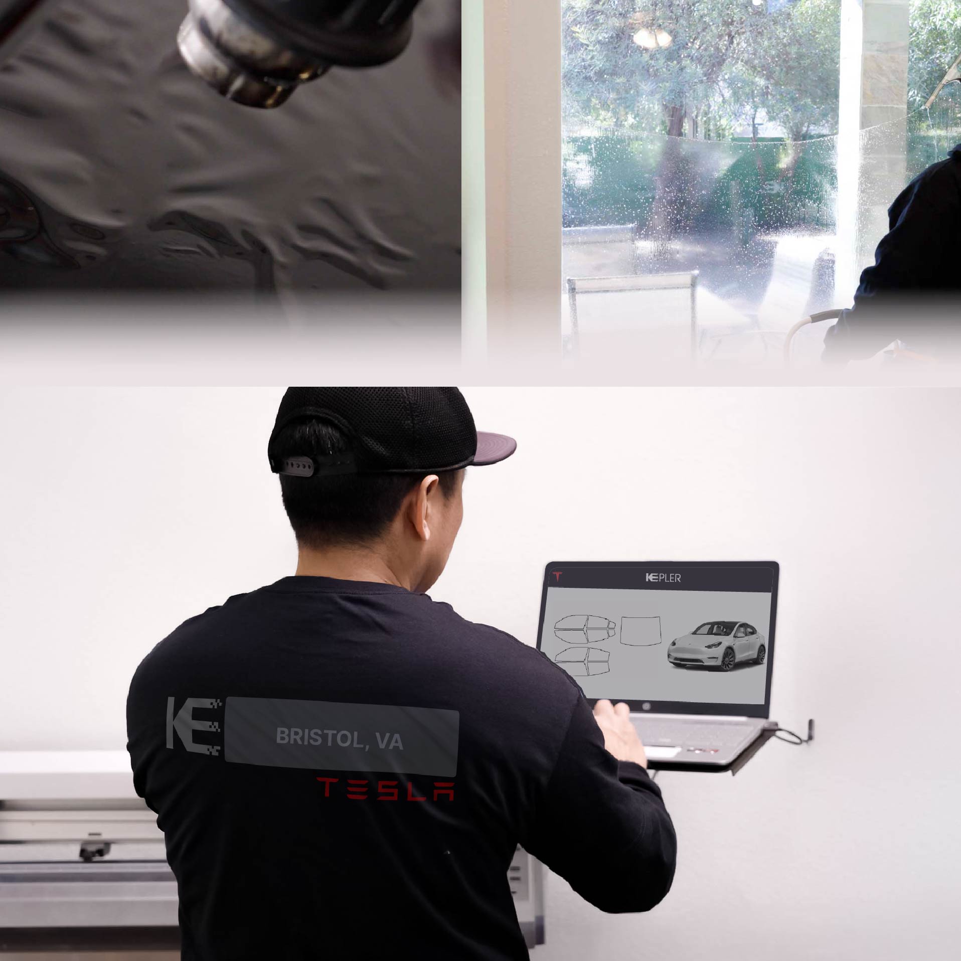 Expert Technician Fitting High-tech Window Tint to Tesla in Bristol