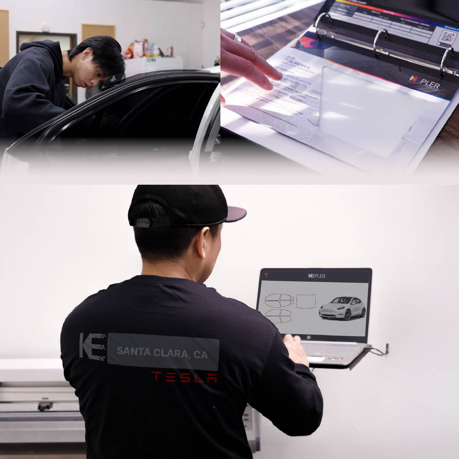 Expert Technician Installing High-tech Window Tint to Tesla in Santa Clara