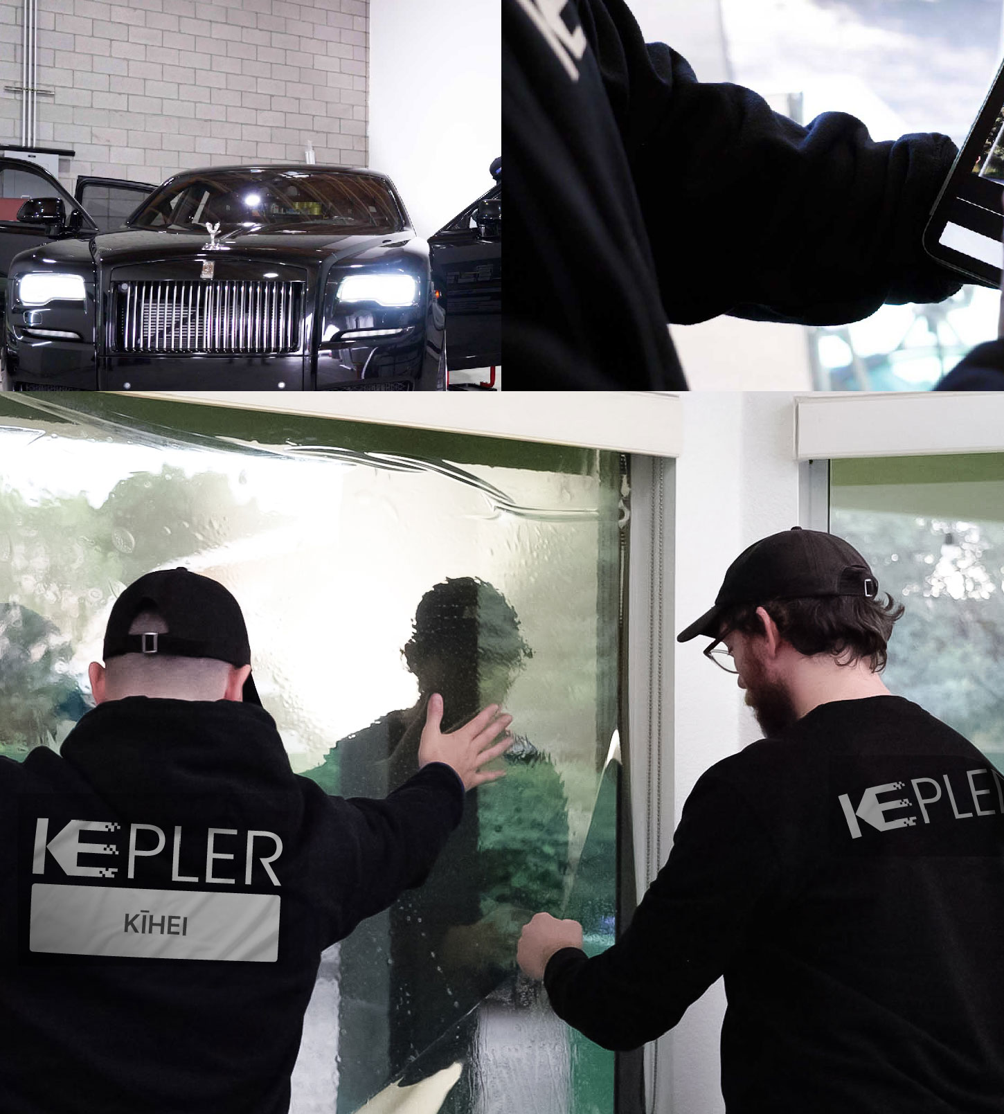 Expert Technician Installing High-tech Window Tint to Home in Kīhei