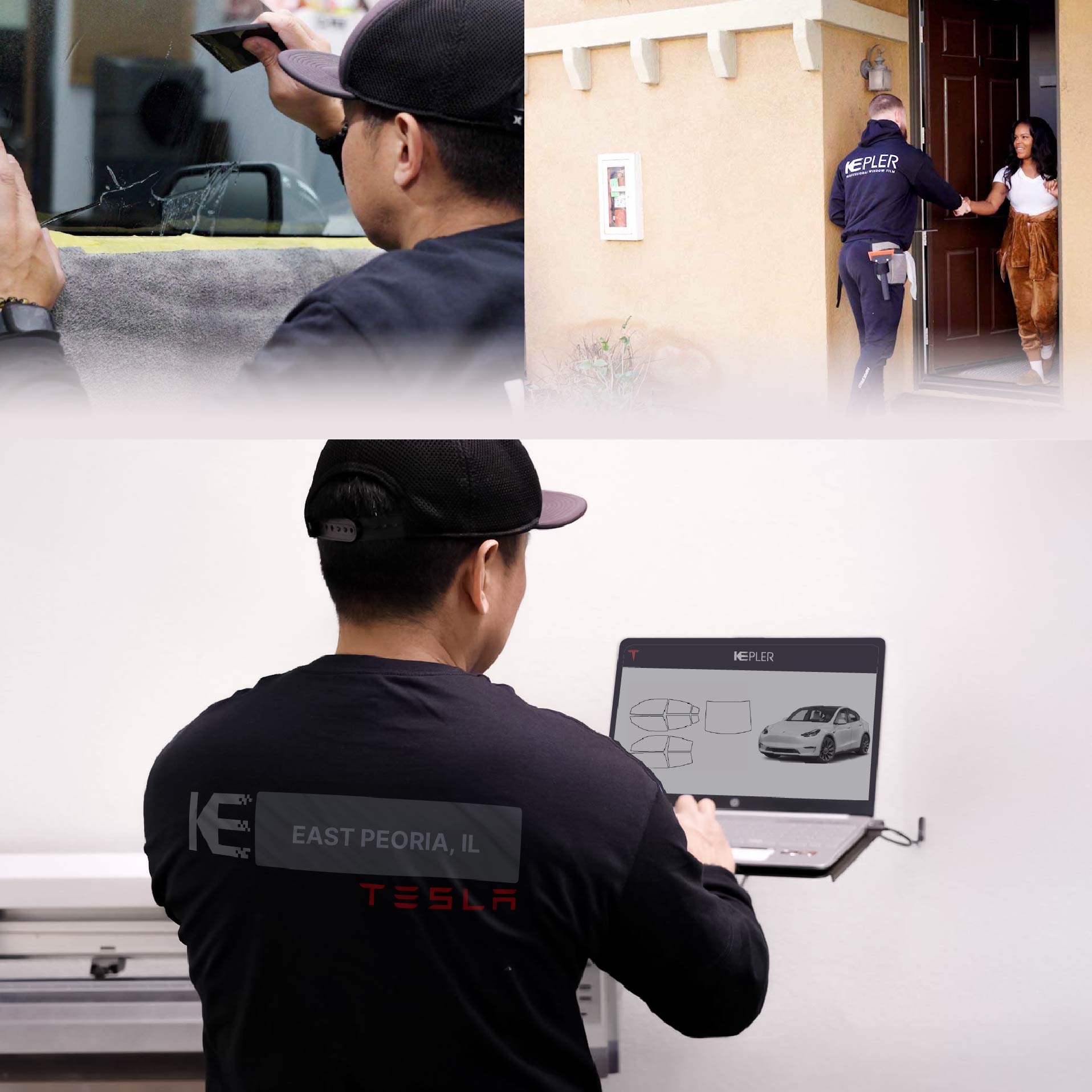 Kepler Technician Applying High-tech Window Tint to Tesla in East Peoria