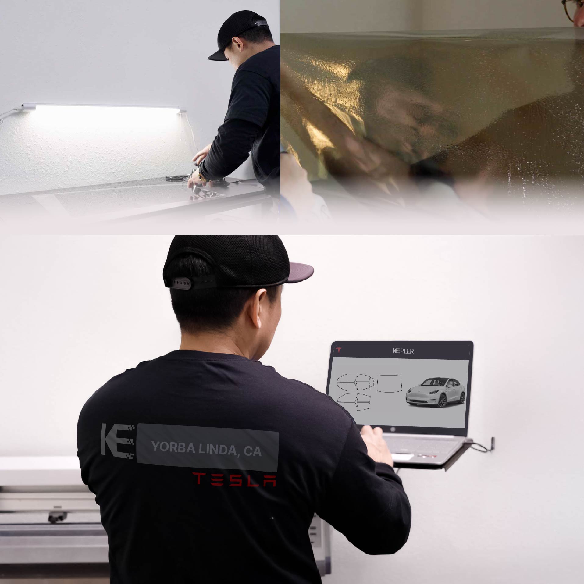 Kepler Technician Fitting High-tech Window Tint to Tesla in Yorba Linda