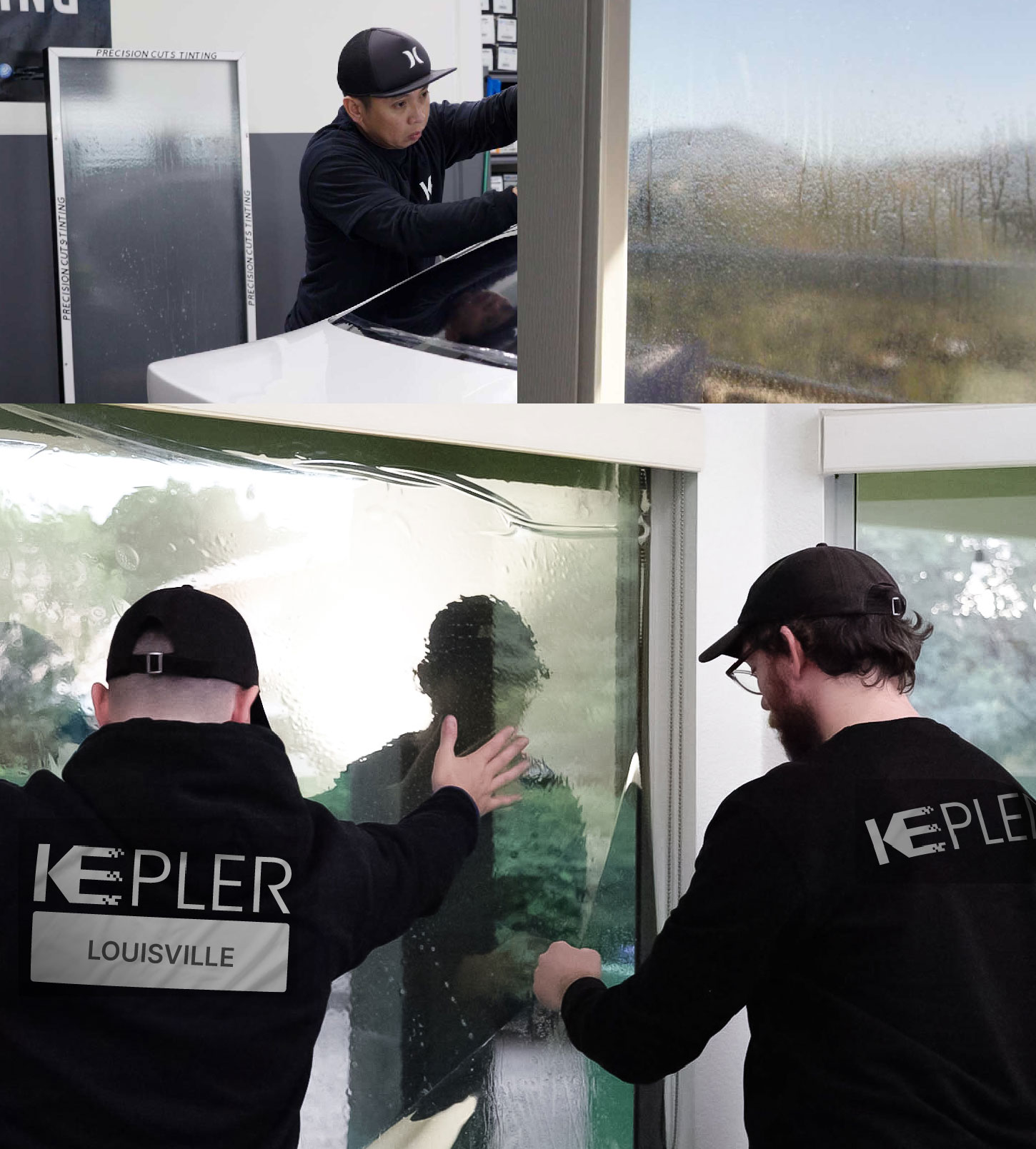 Kepler Technician Applying High-tech Window Tint to Home in Louisville