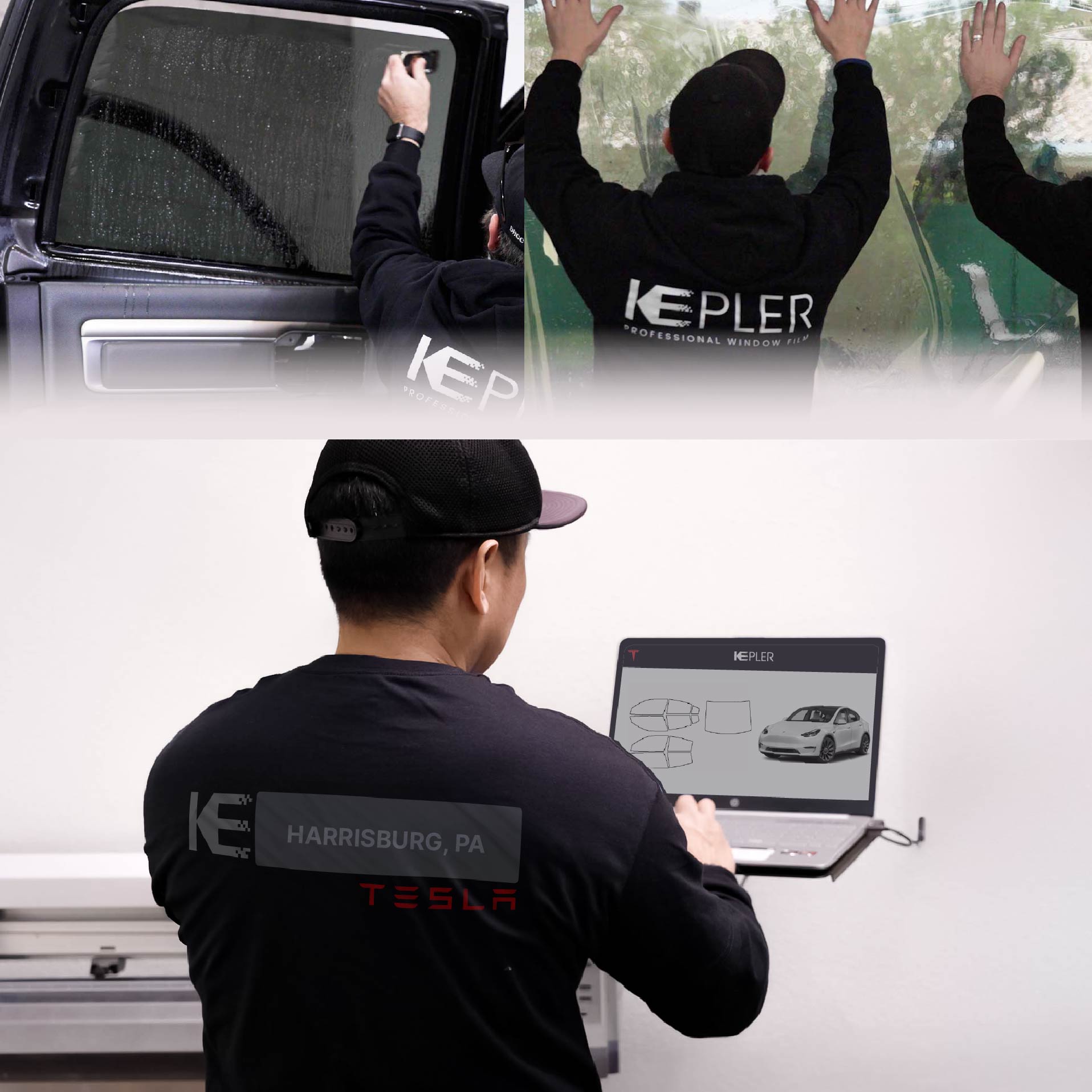 Kepler Technician Applying High-tech Window Tint to Tesla in Harrisburg