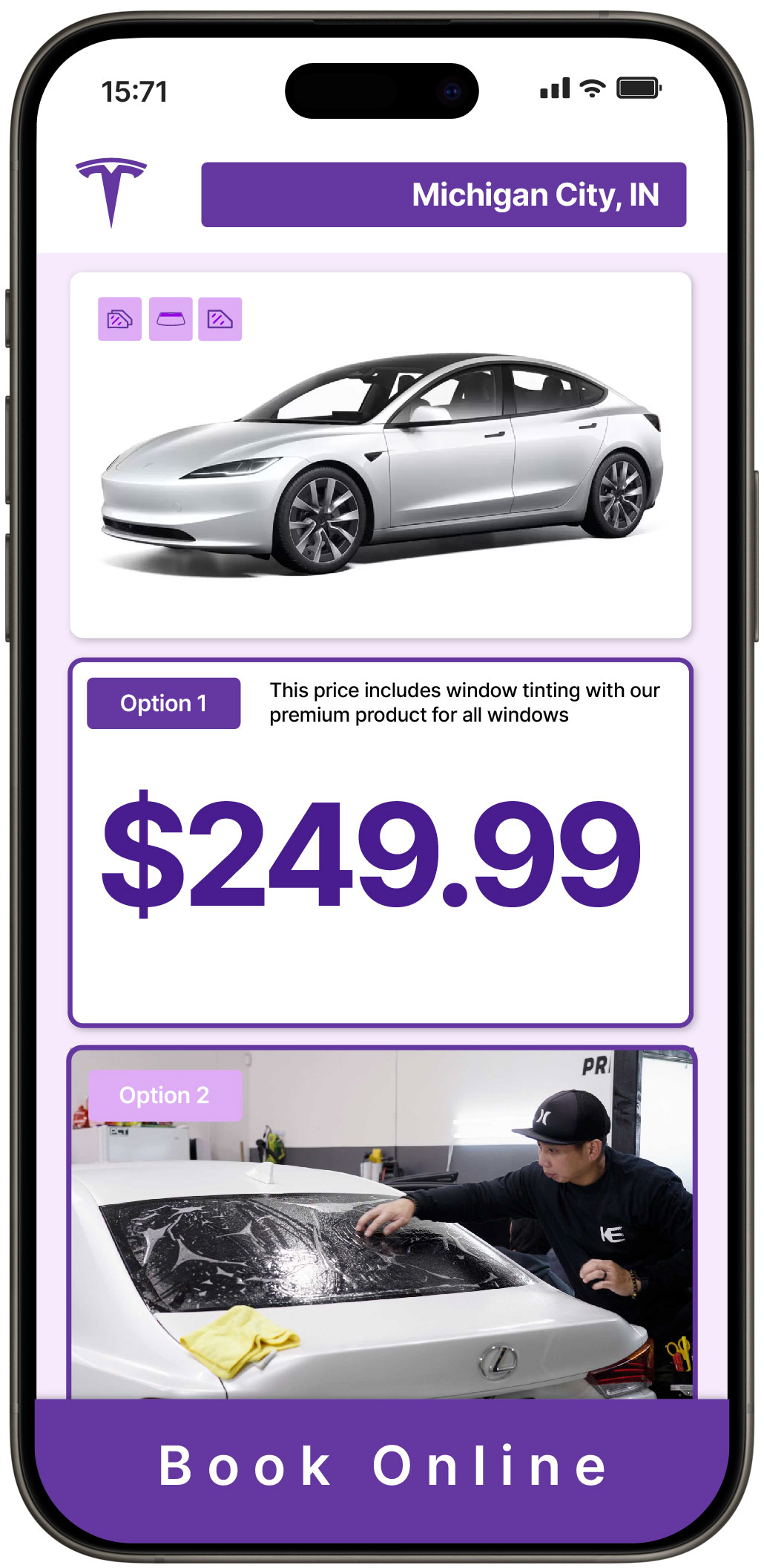View Competitive Tesla Window Tinting Costs in Michigan City, Indiana