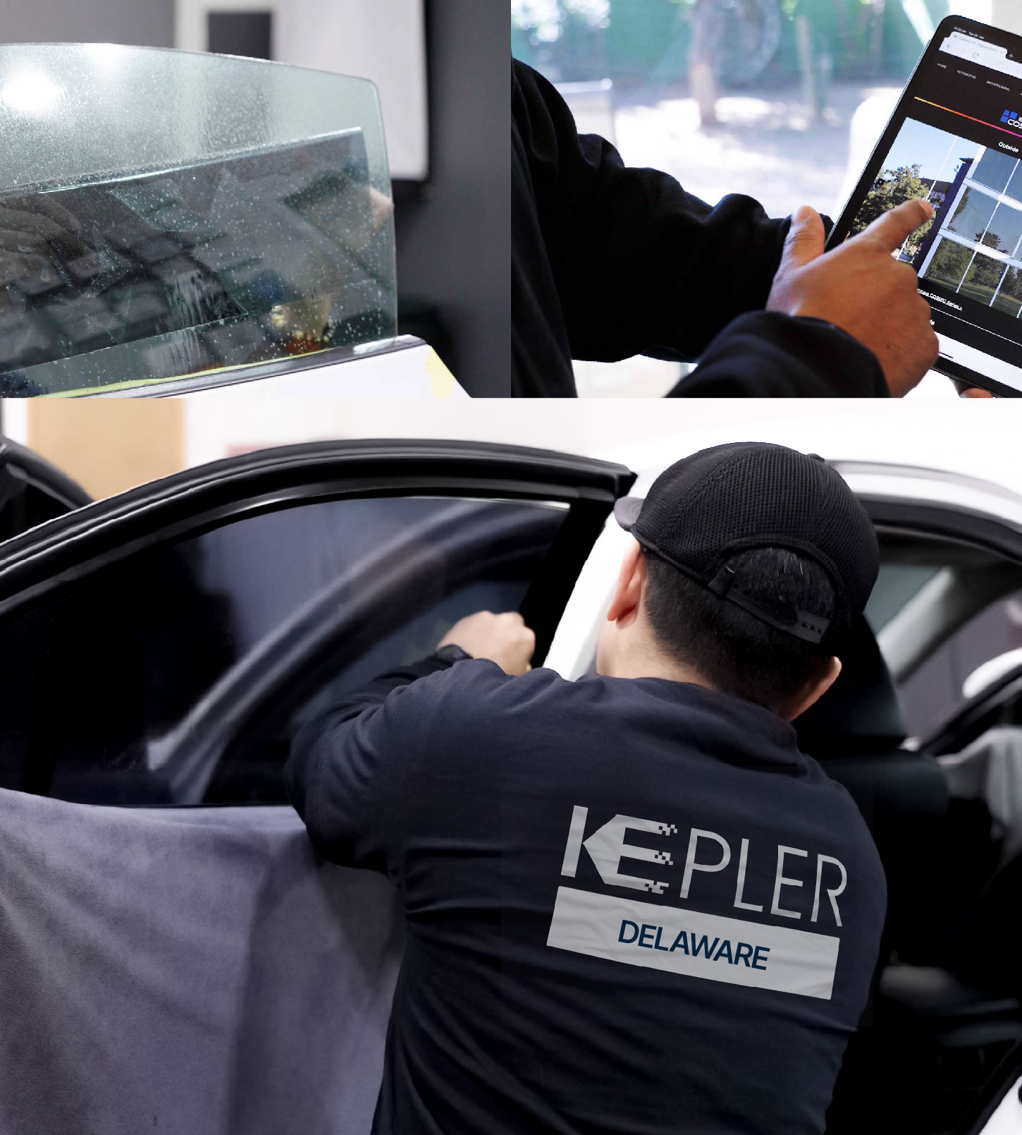 Automotive Window Tinting Expert Applying Film in Delaware, Ohio