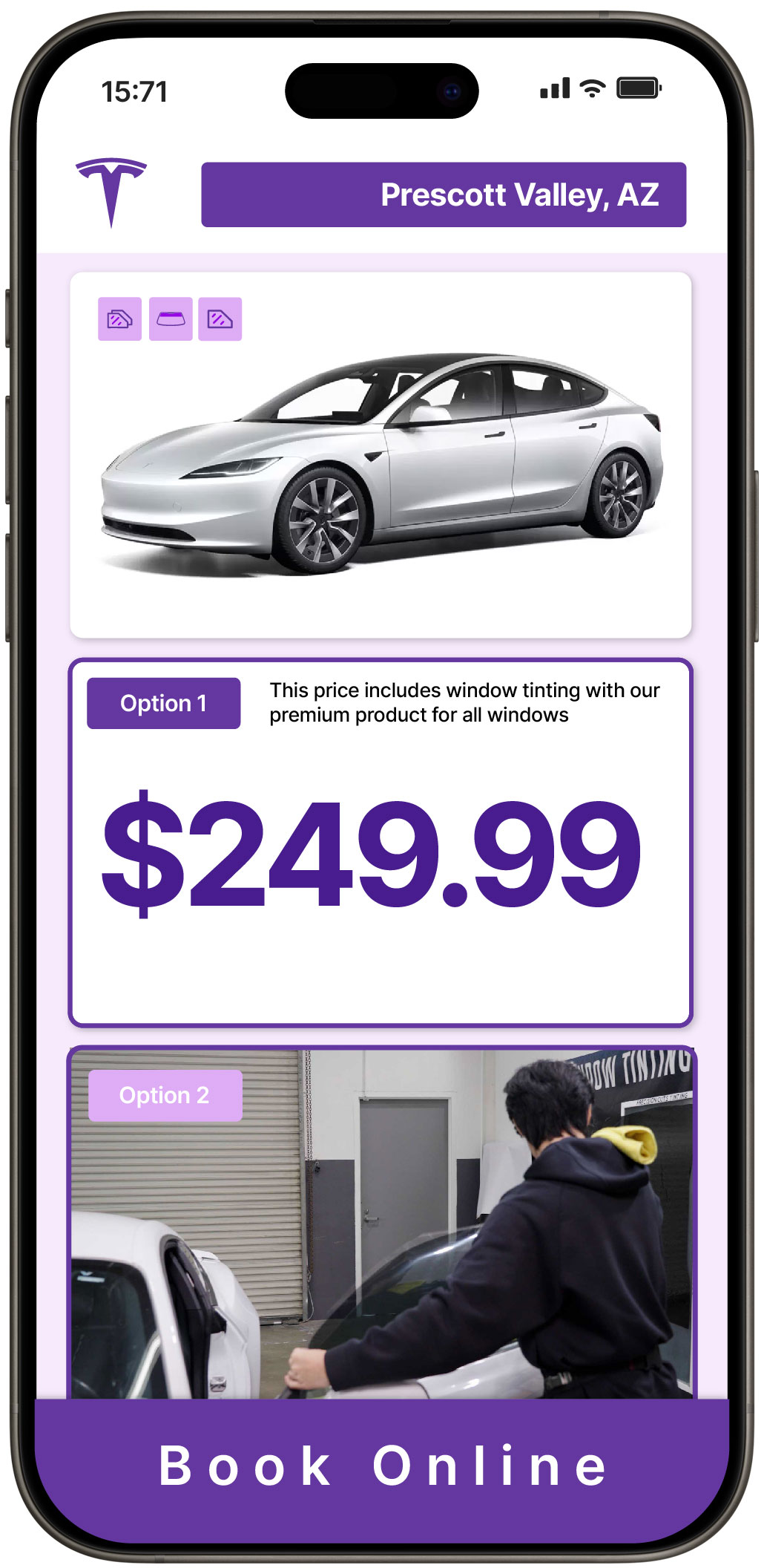 View Affordable Tesla Window Tinting Costs in Prescott Valley, Arizona