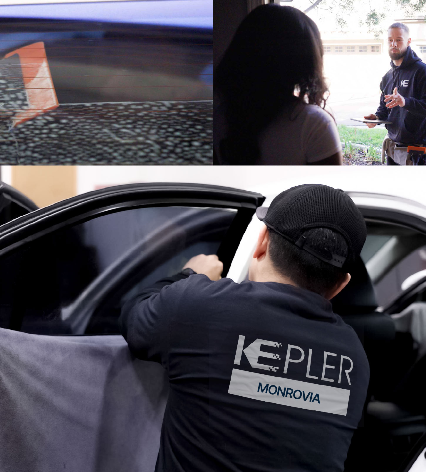 Automotive Window Tinting Expert Applying Film in Monrovia, California