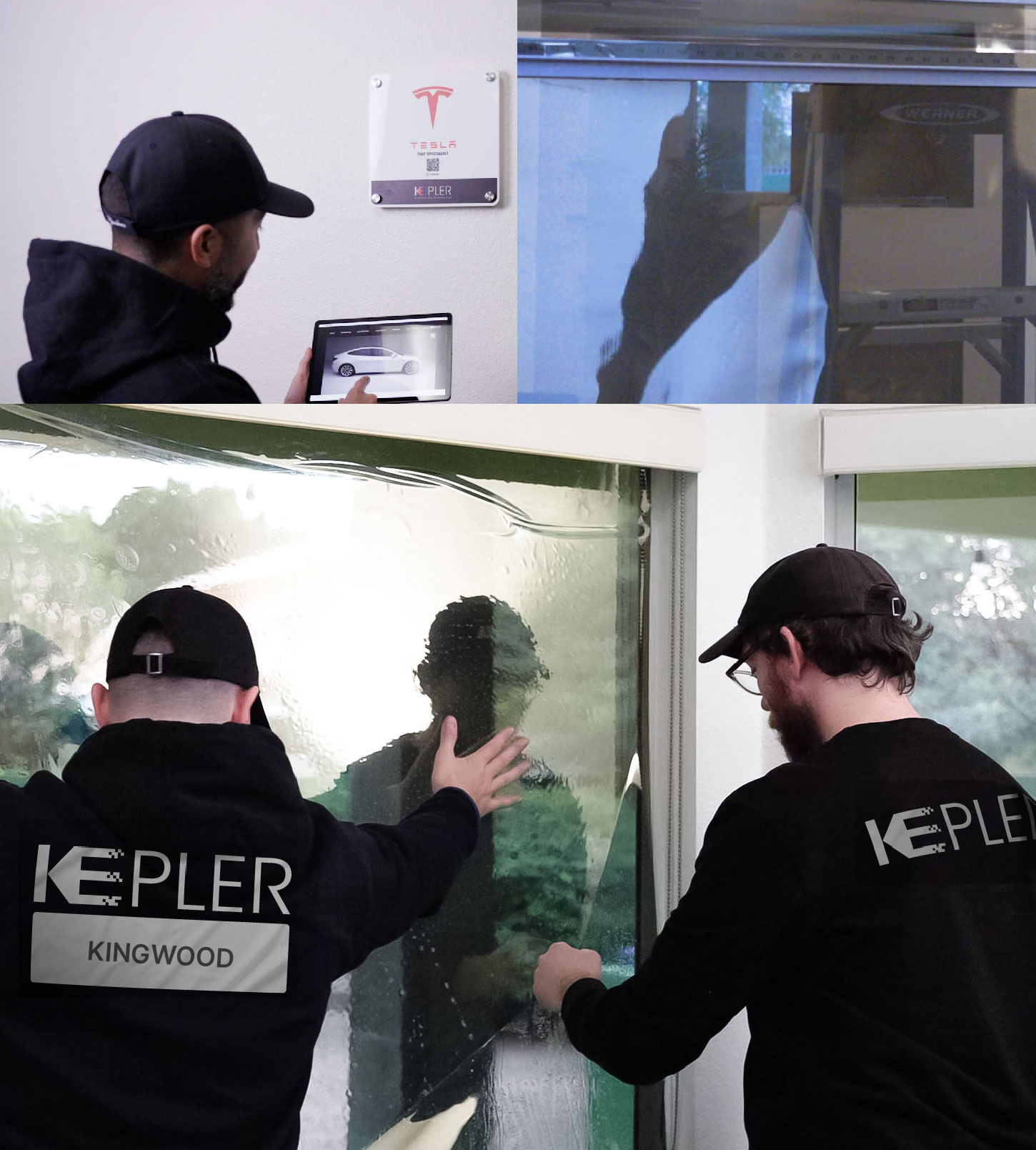 Kepler Technician Fitting High-tech Window Tint to Home in Kingwood