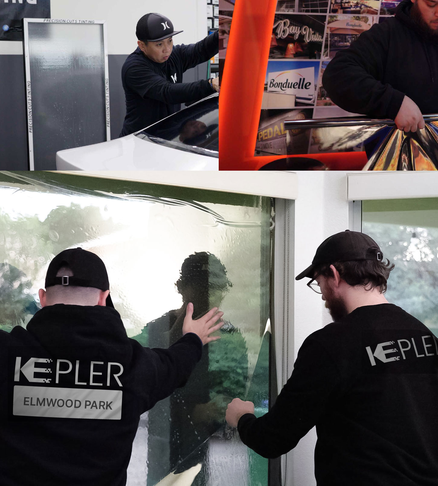 Expert Technician Installing Ceramic Window Tint to Home in Elmwood Park