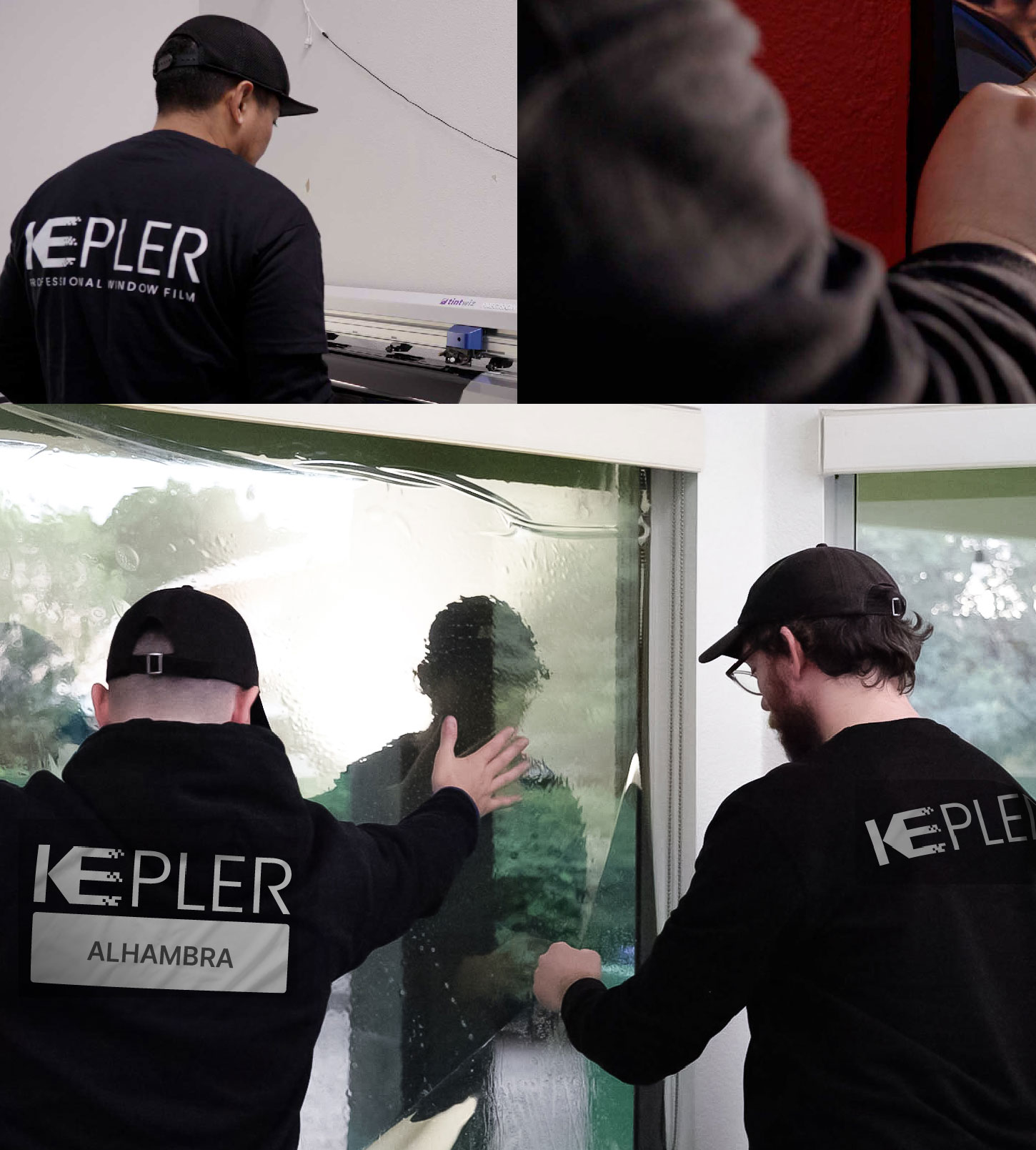Expert Technician Applying Ceramic Window Tint to Home in Alhambra