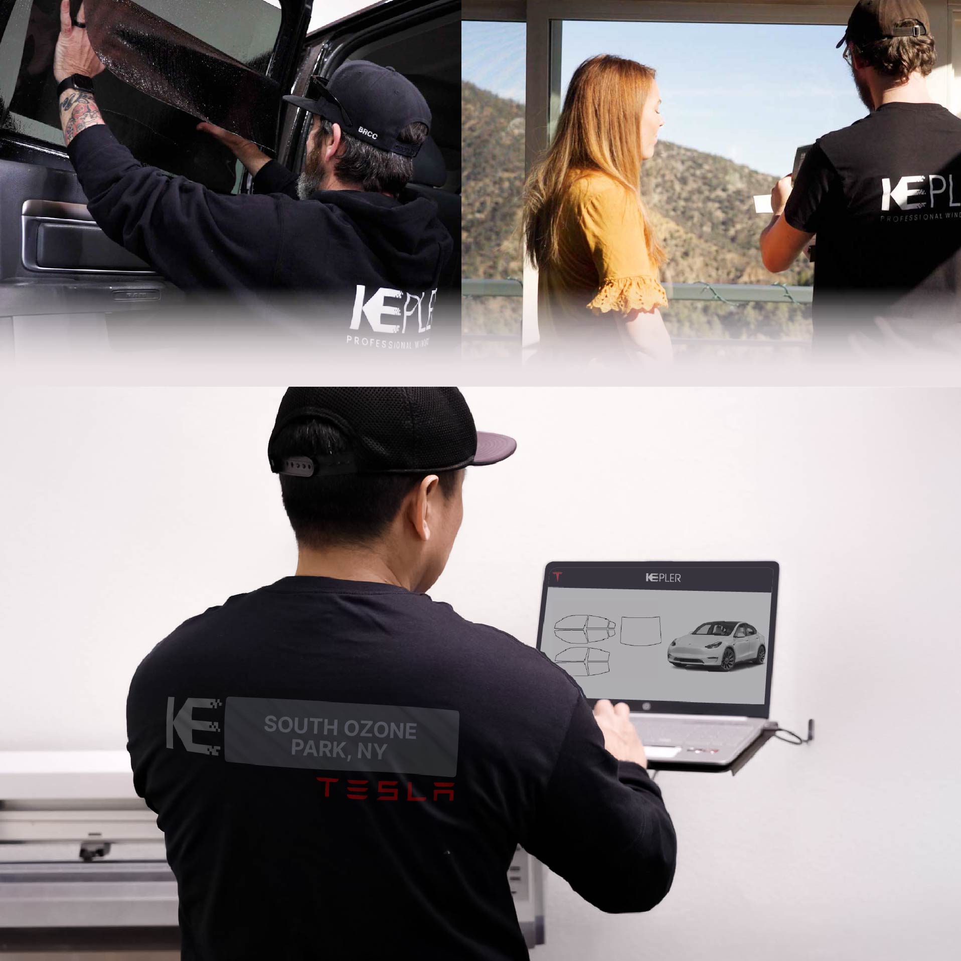 Kepler Technician Fitting High-tech Window Tint to Tesla in South Ozone Park