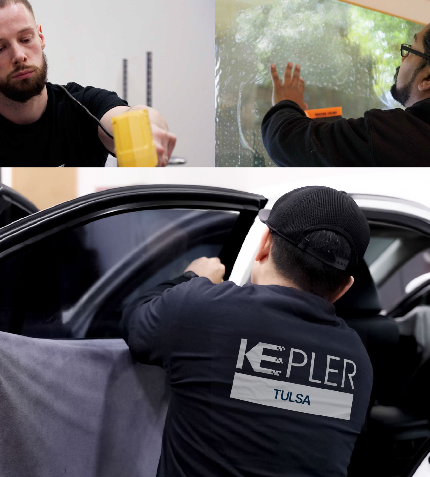 Automotive Window Tinting Expert Applying Film in Tulsa, Oklahoma