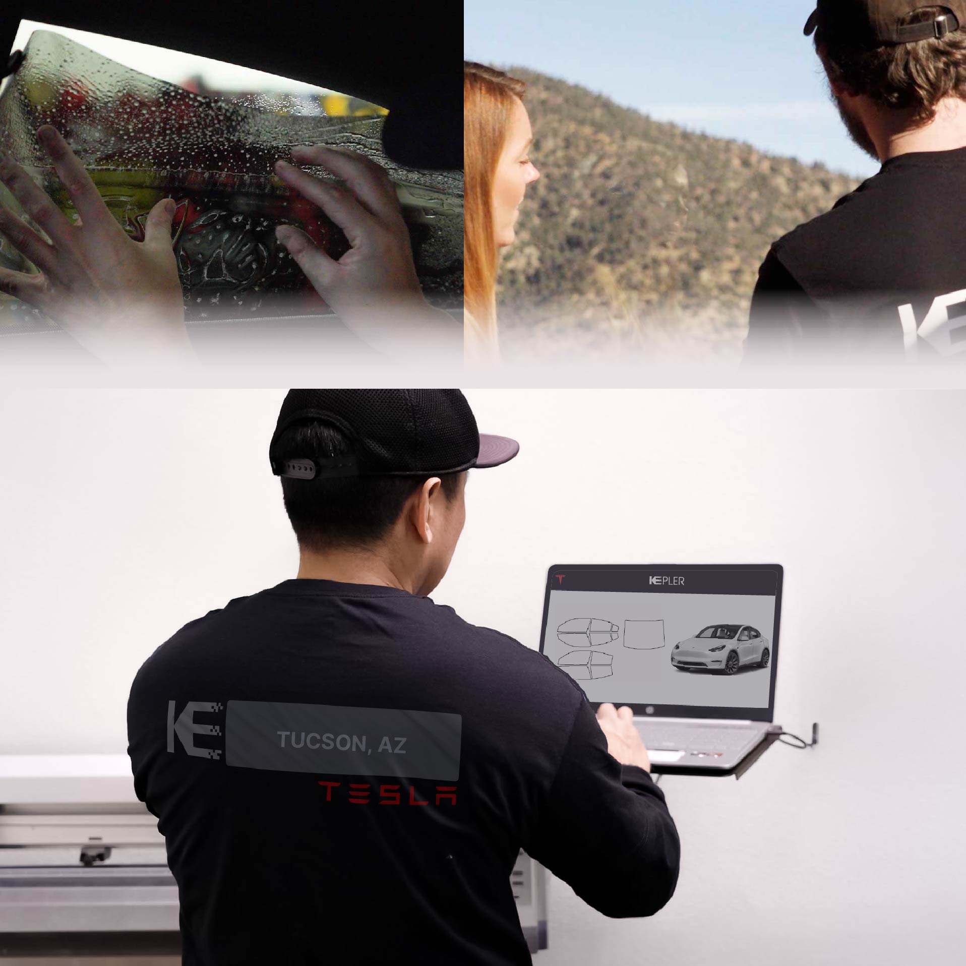 Kepler Technician Applying Advanced Window Tint to Tesla in Tucson