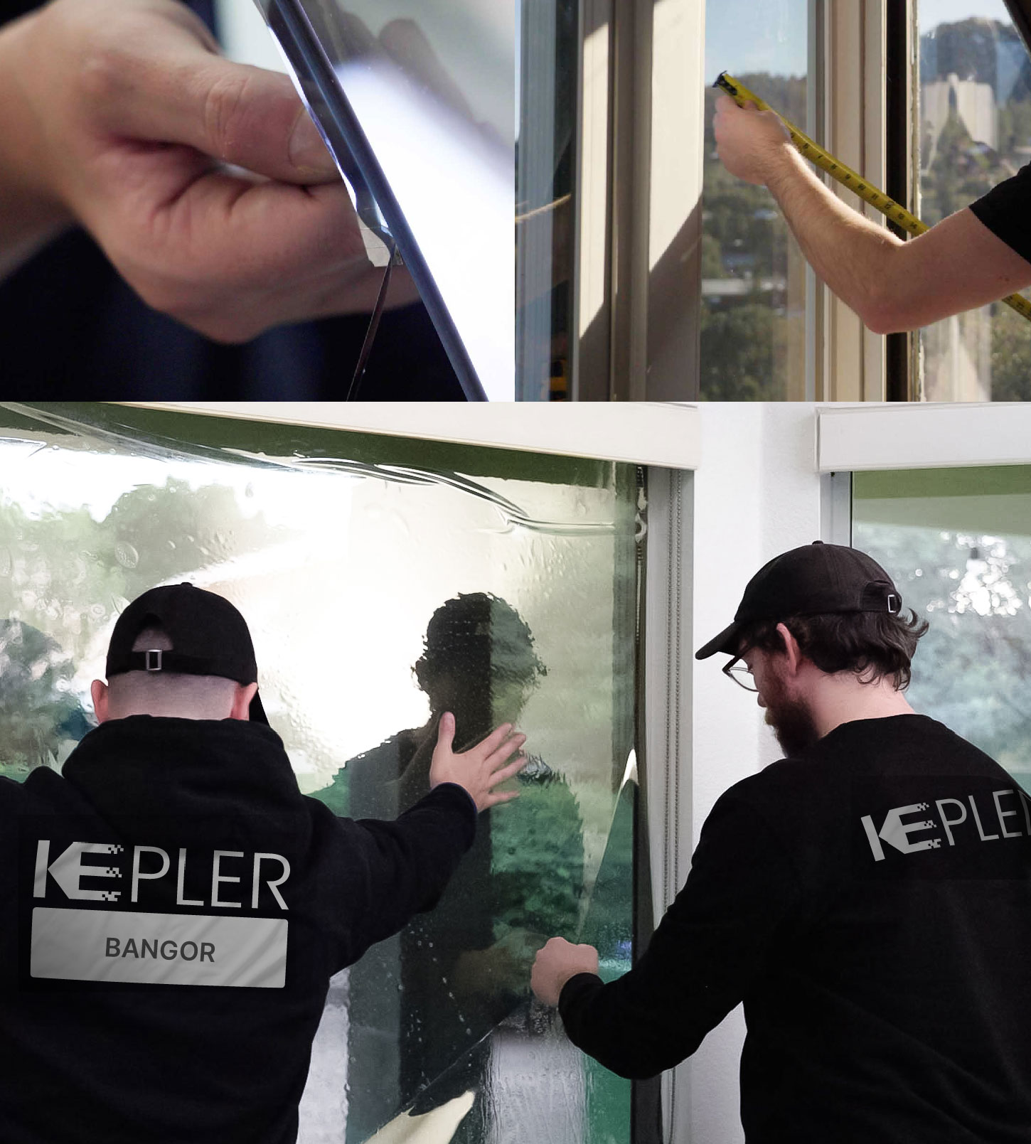 Kepler Technician Installing High-tech Window Tint to Home in Bangor