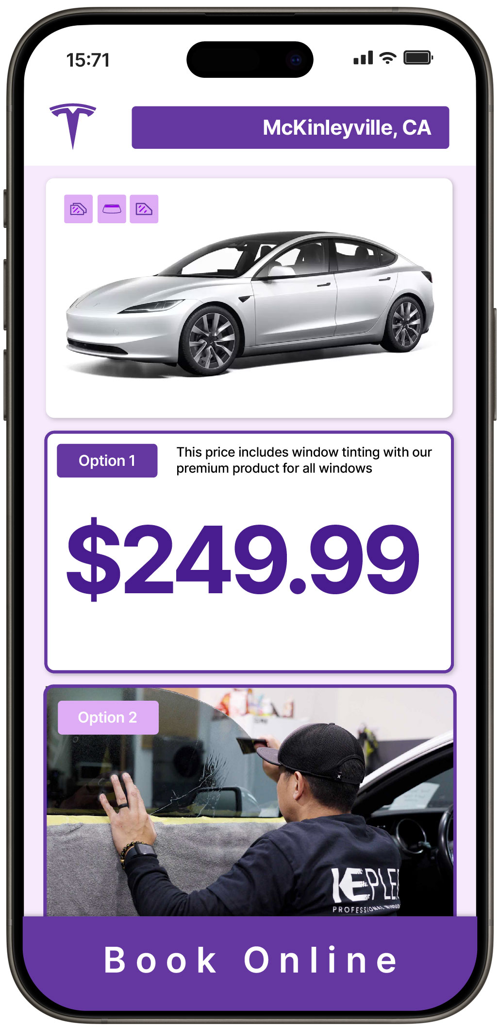 View Competitive Tesla Window Tinting Rates in McKinleyville, California