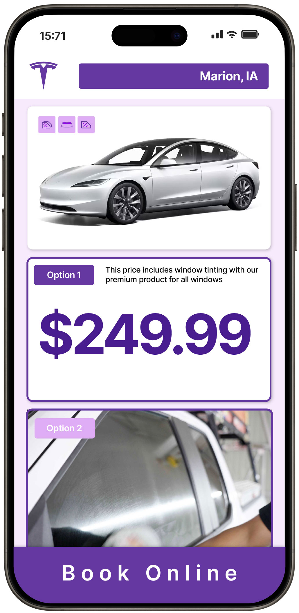View Affordable Tesla Window Tinting Rates in Marion, Iowa
