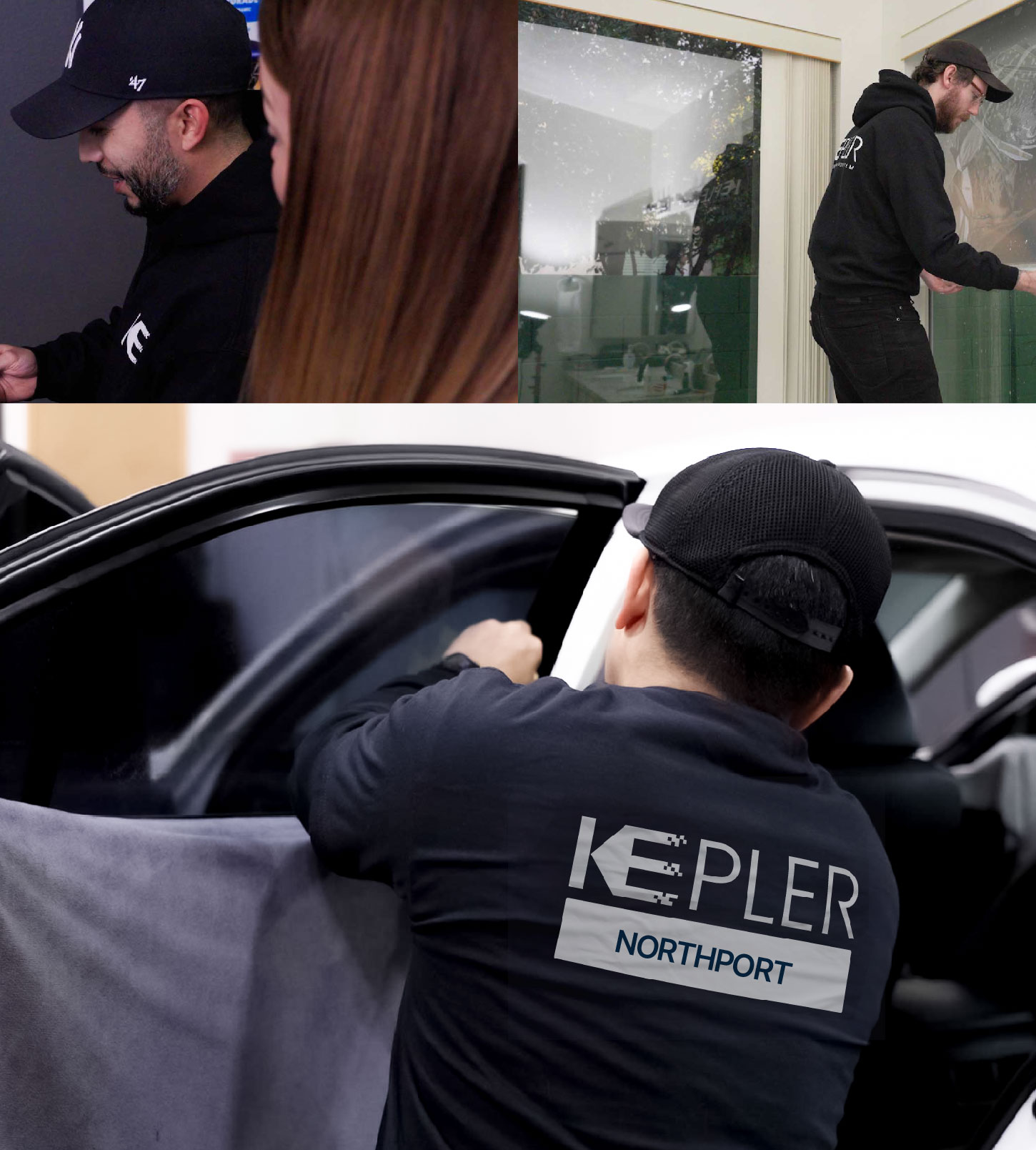 Automotive Window Tinting Expert Applying Film in Northport, Alabama