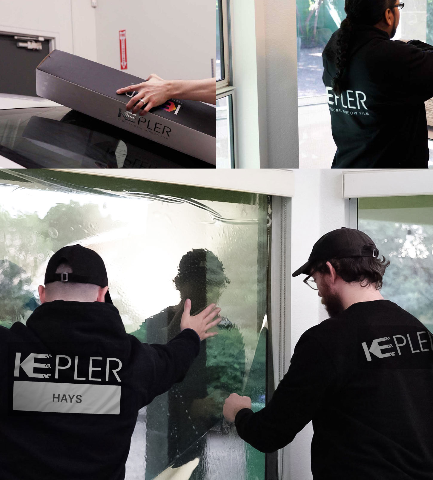 Expert Technician Applying High-tech Window Tint to Home in Hays