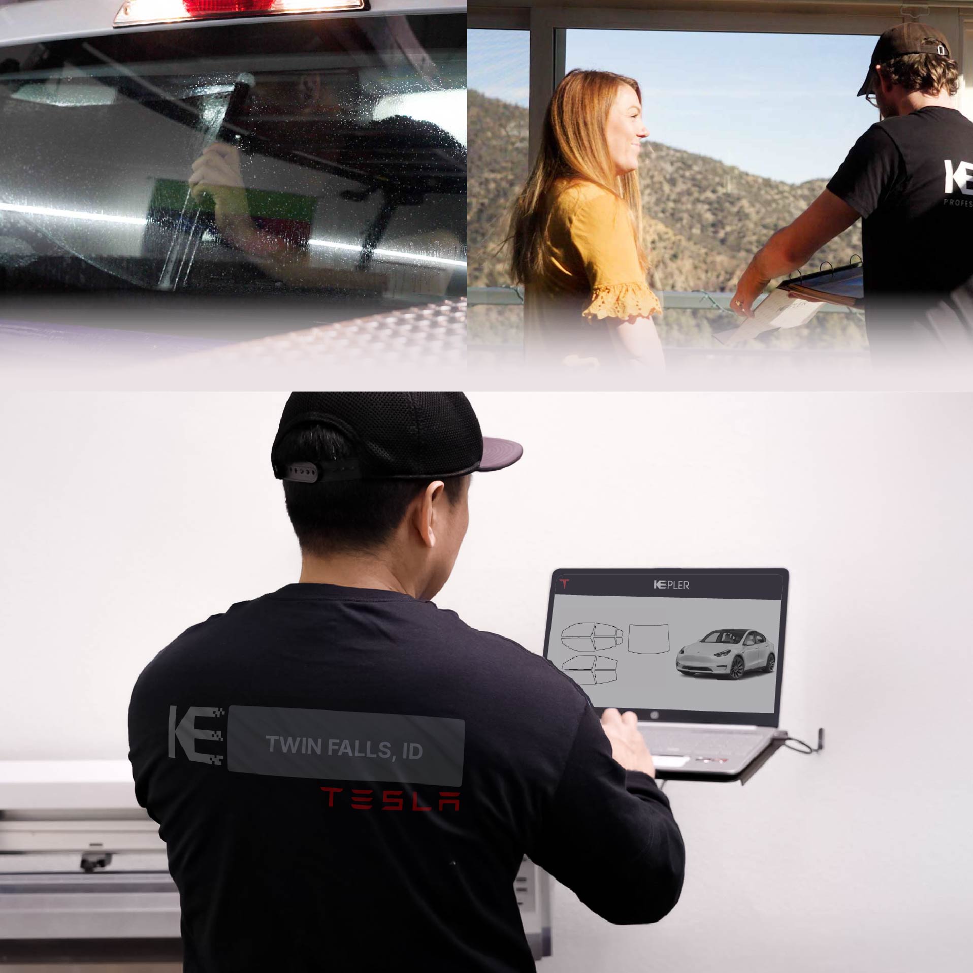 Kepler Technician Installing High-tech Window Tint to Tesla in Twin Falls
