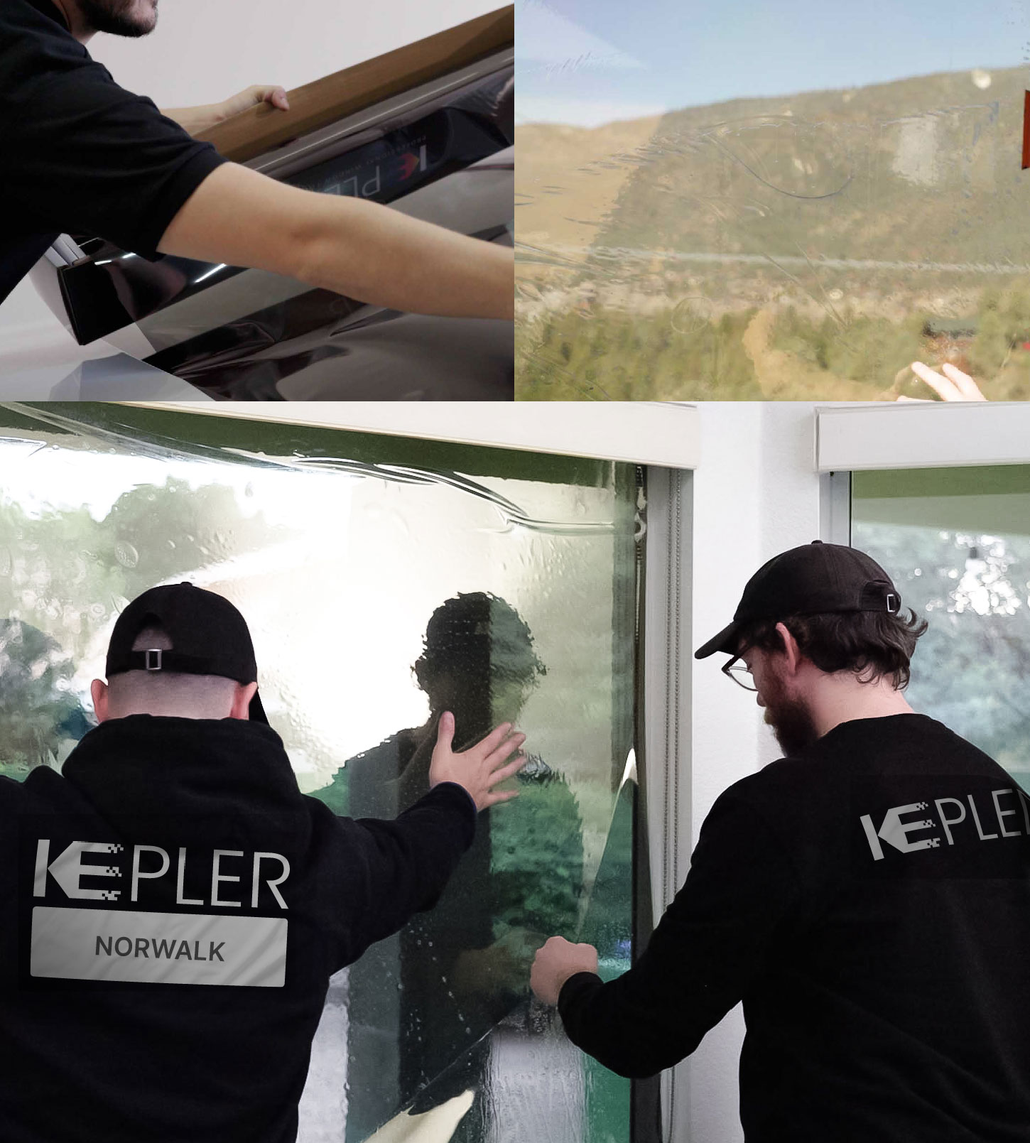 Expert Technician Fitting High-tech Window Tint to Home in Norwalk