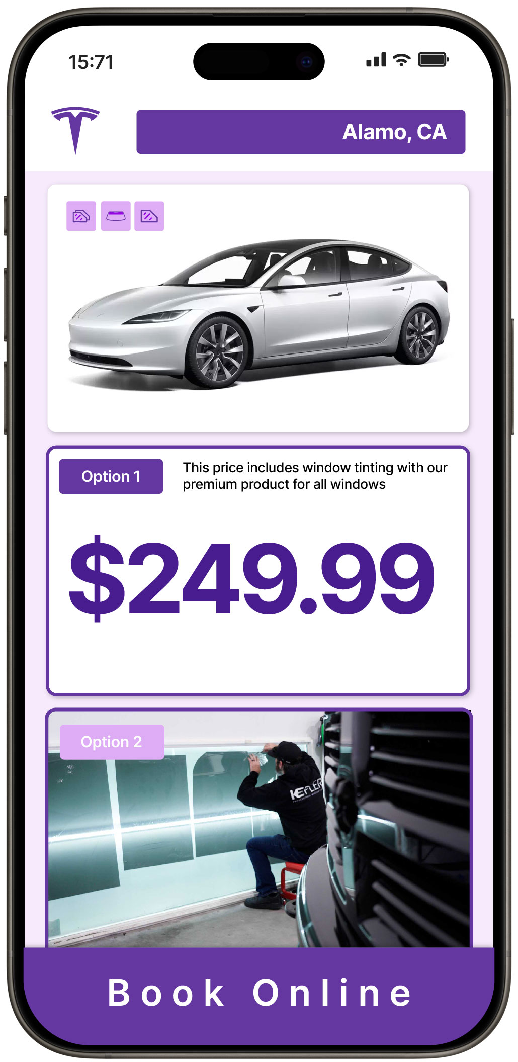 View Affordable Tesla Window Tinting Prices in Alamo, California