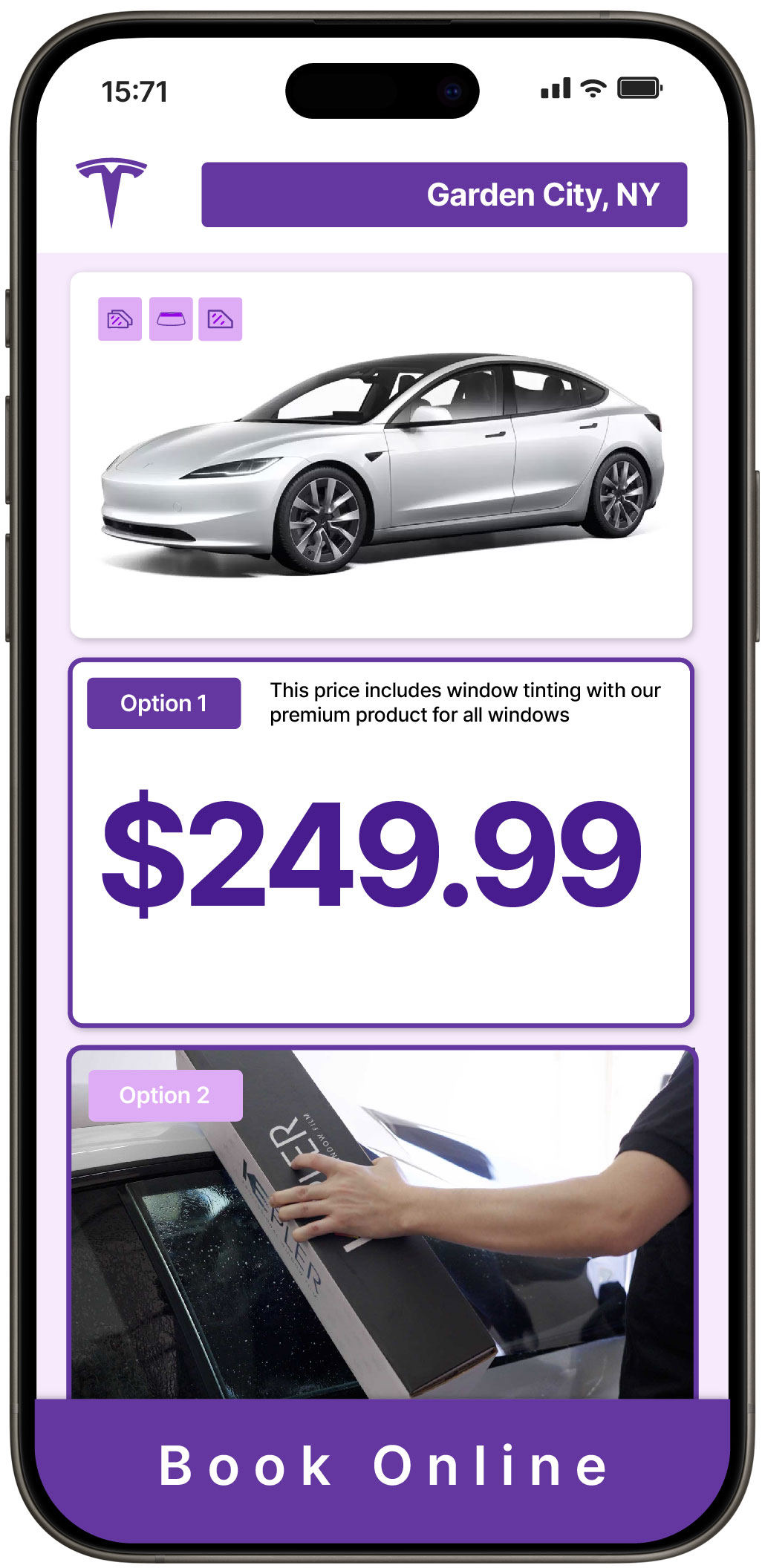 View Competitive Tesla Window Tinting Rates in Garden City, New York
