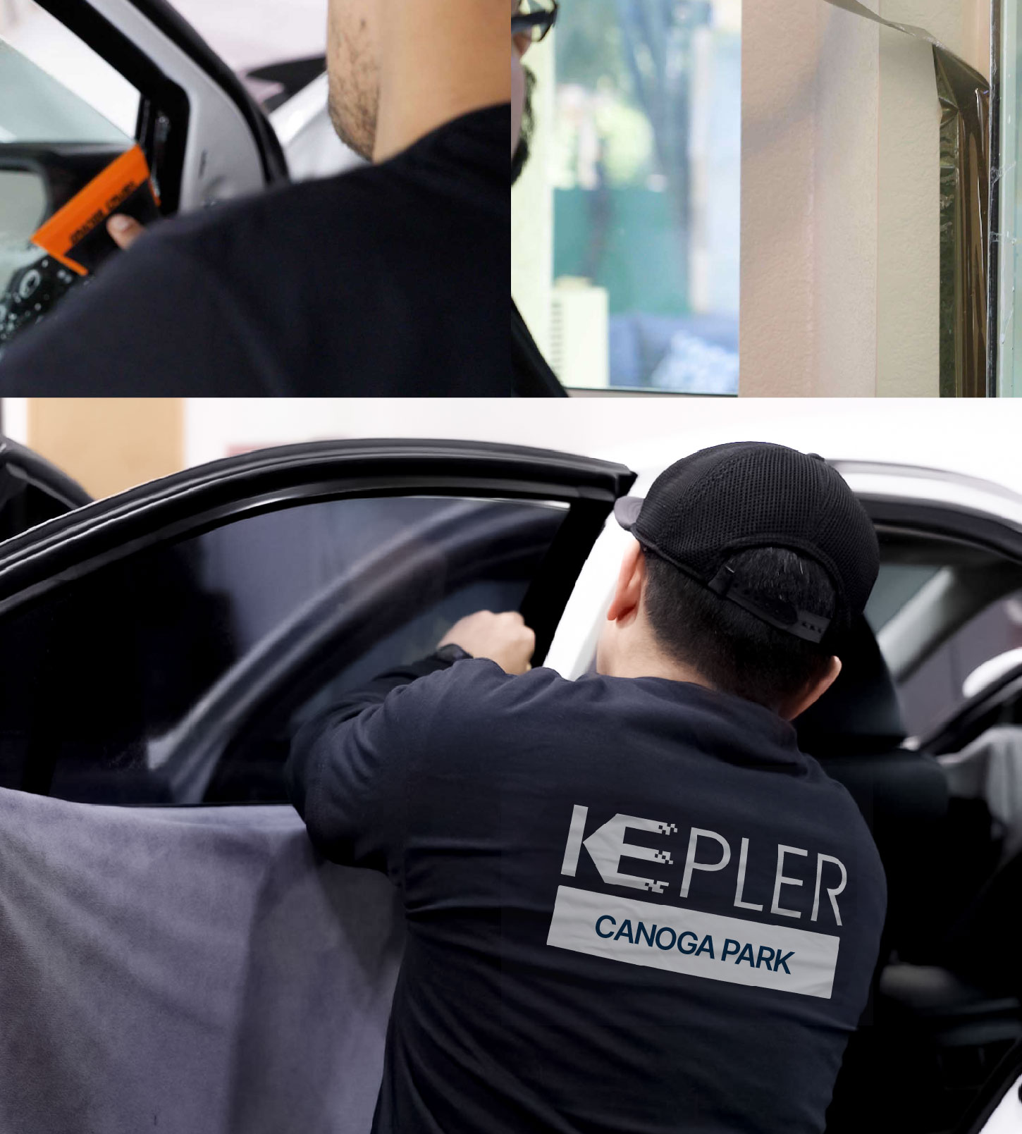 Automotive Window Tinting Expert Applying Film in Canoga Park, California