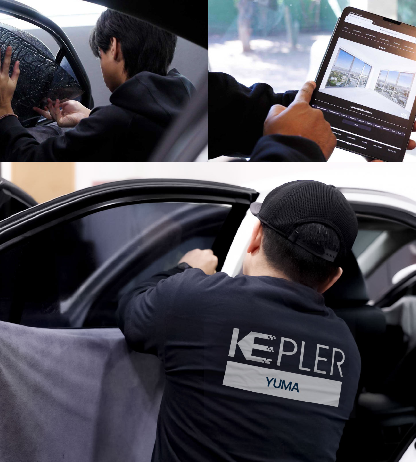 Automotive Window Tinting Expert Applying Film in Yuma, Arizona