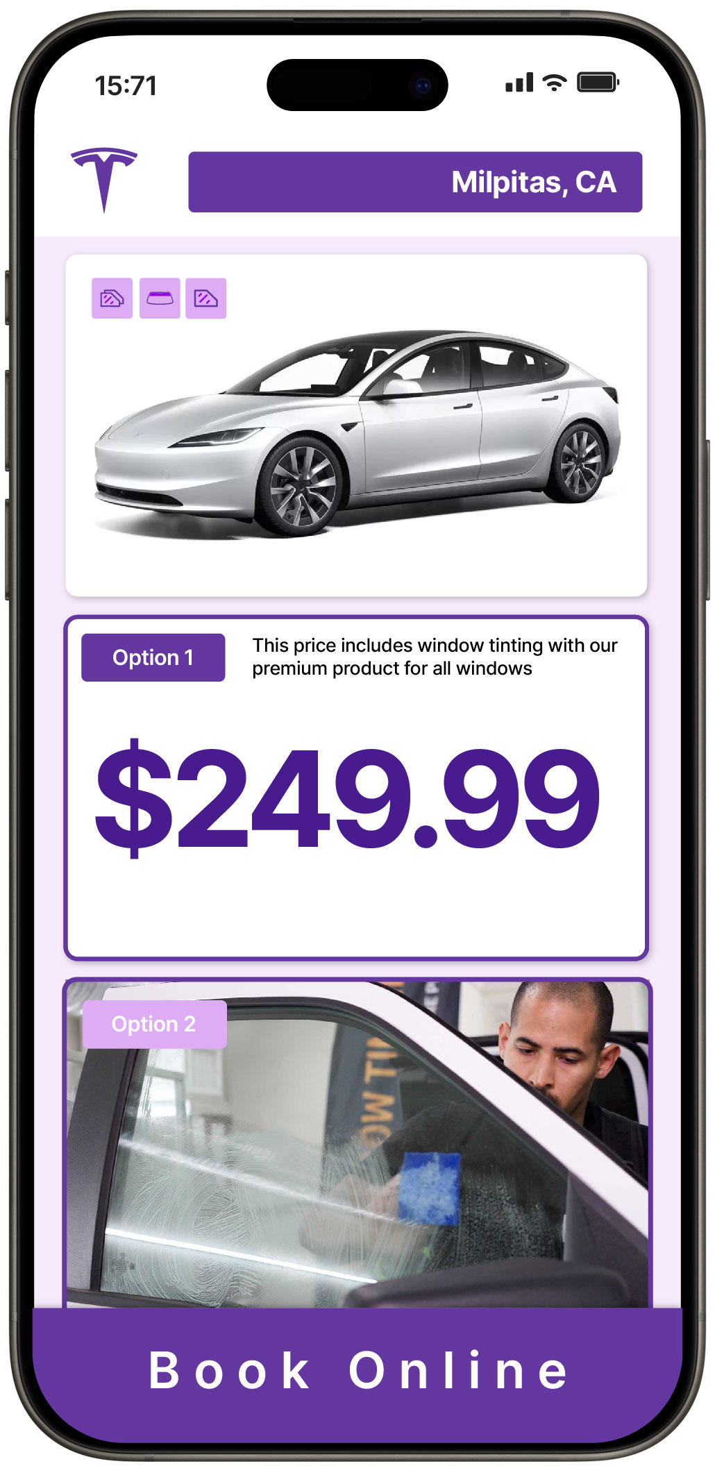 View Competitive Tesla Window Tinting Costs in Milpitas, California