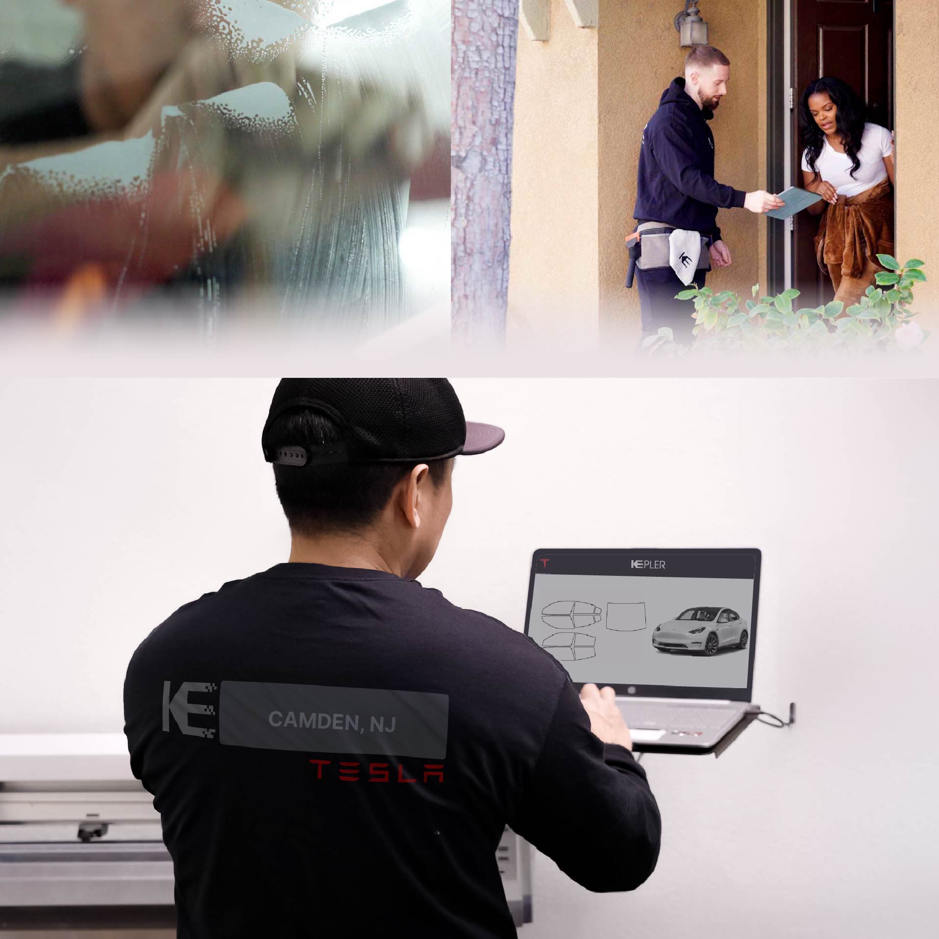 Expert Technician Applying High-tech Window Tint to Tesla in Camden