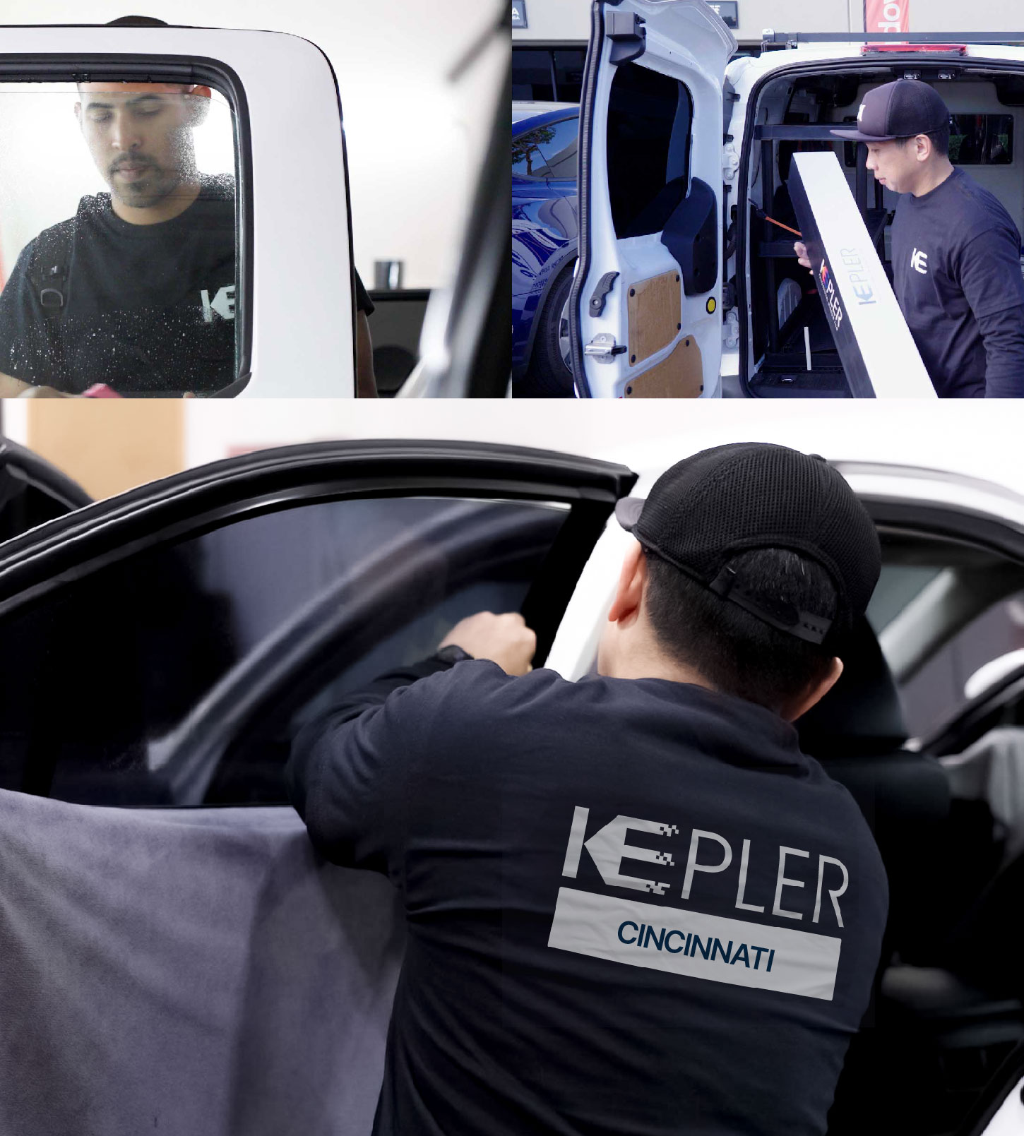 Automotive Window Tinting Expert Applying Film in Cincinnati, Ohio