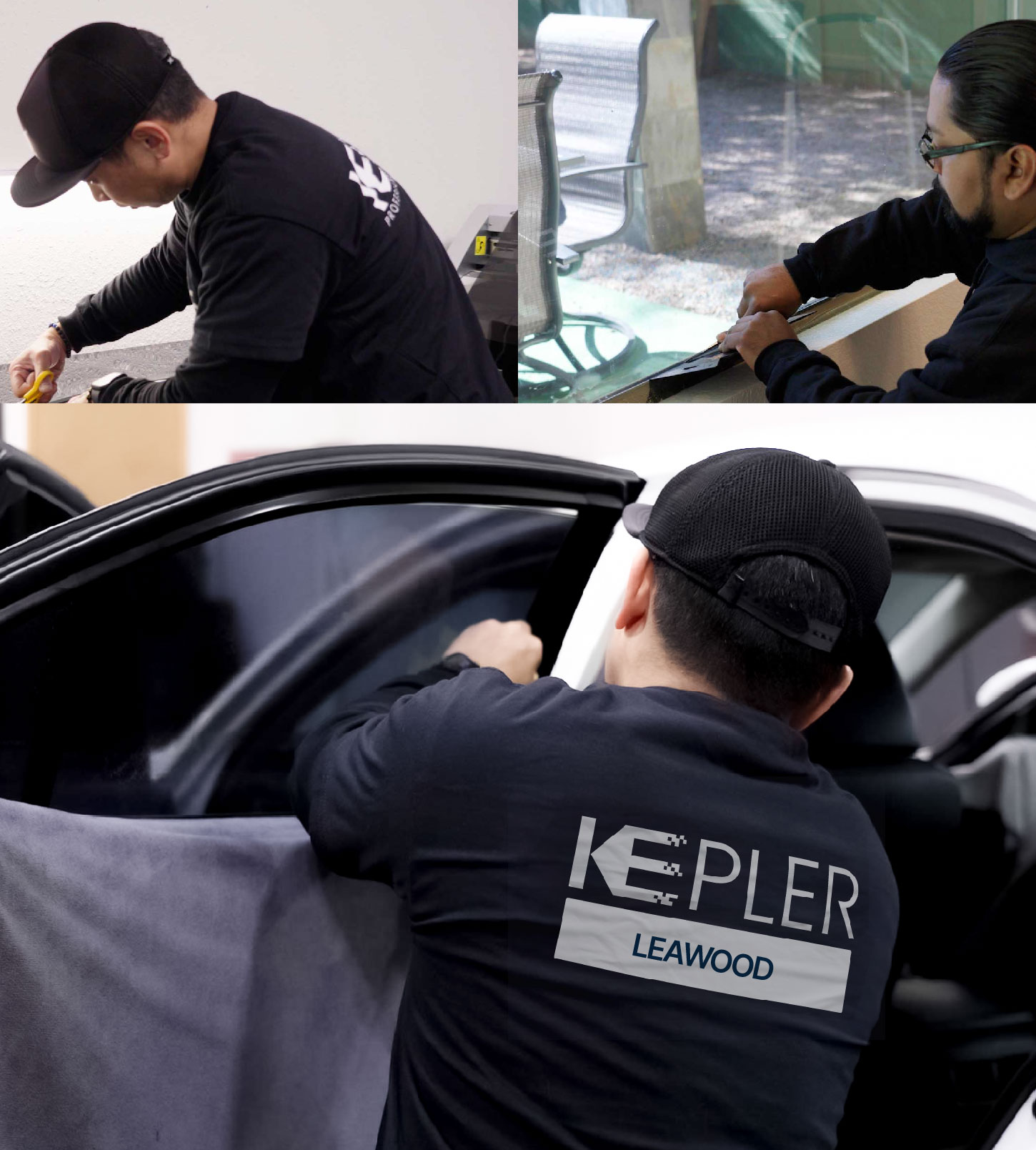 Automotive Window Tinting Expert Applying Film in Leawood, Kansas