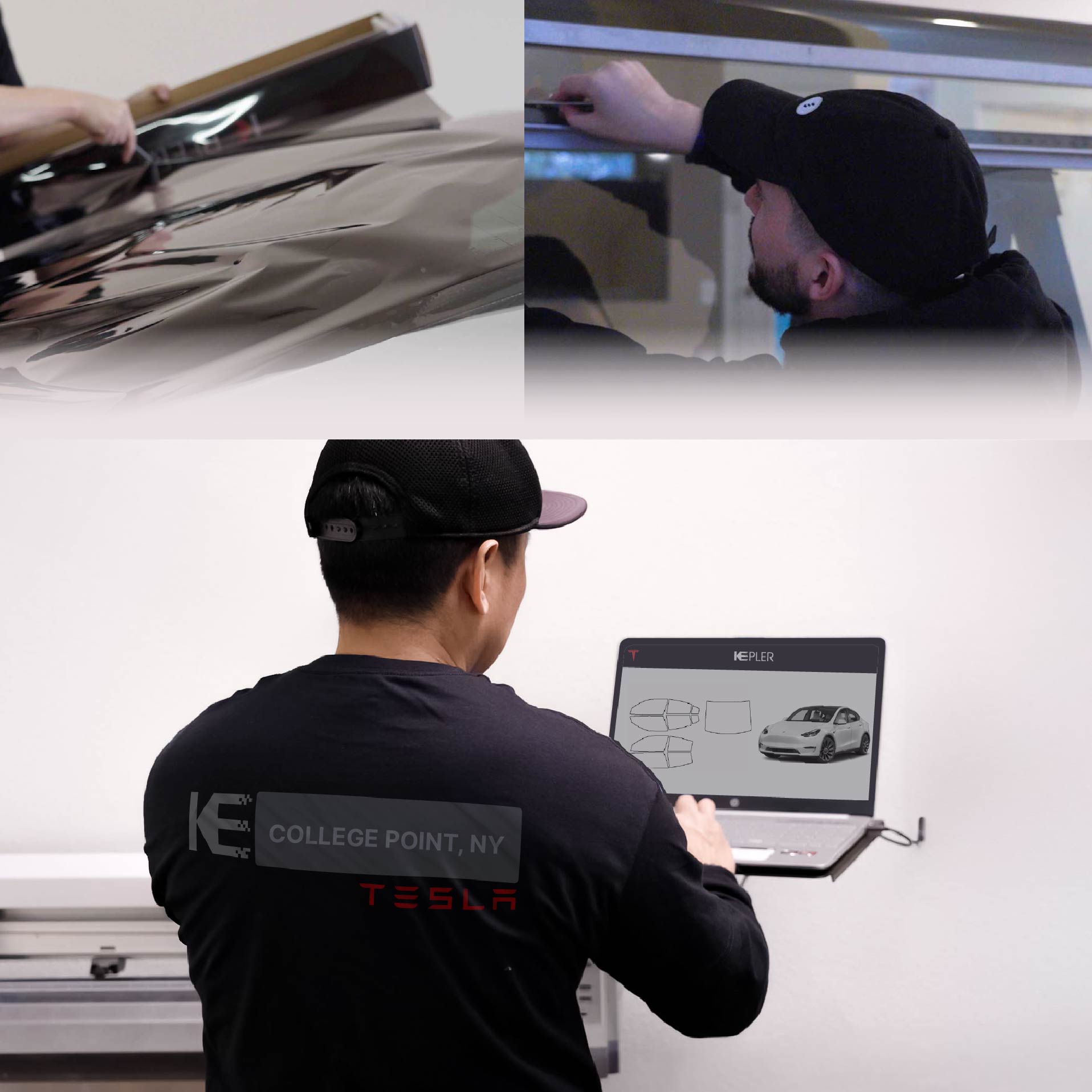 Expert Technician Installing High-tech Window Tint to Tesla in College Point