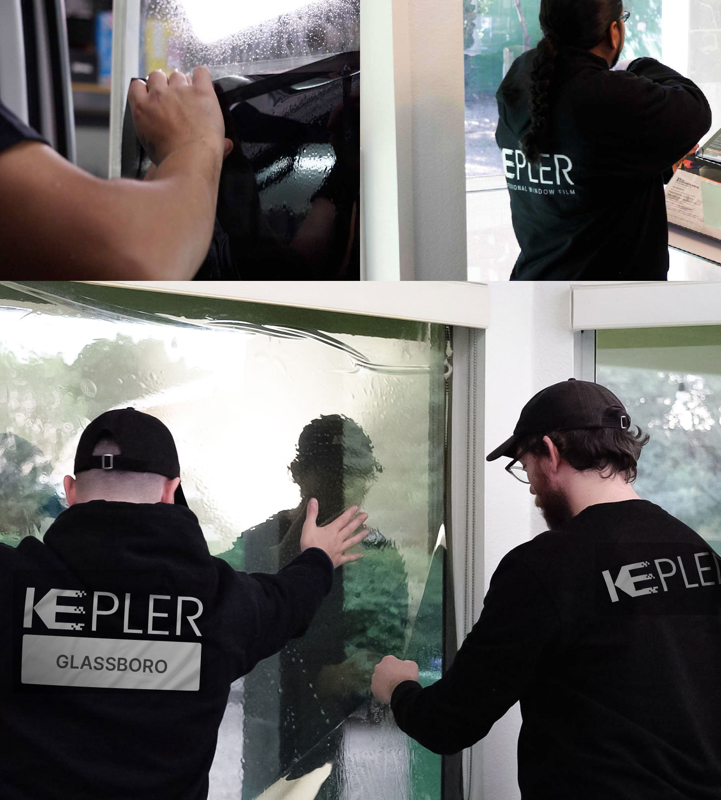 Expert Technician Installing High-tech Window Tint to Home in Glassboro