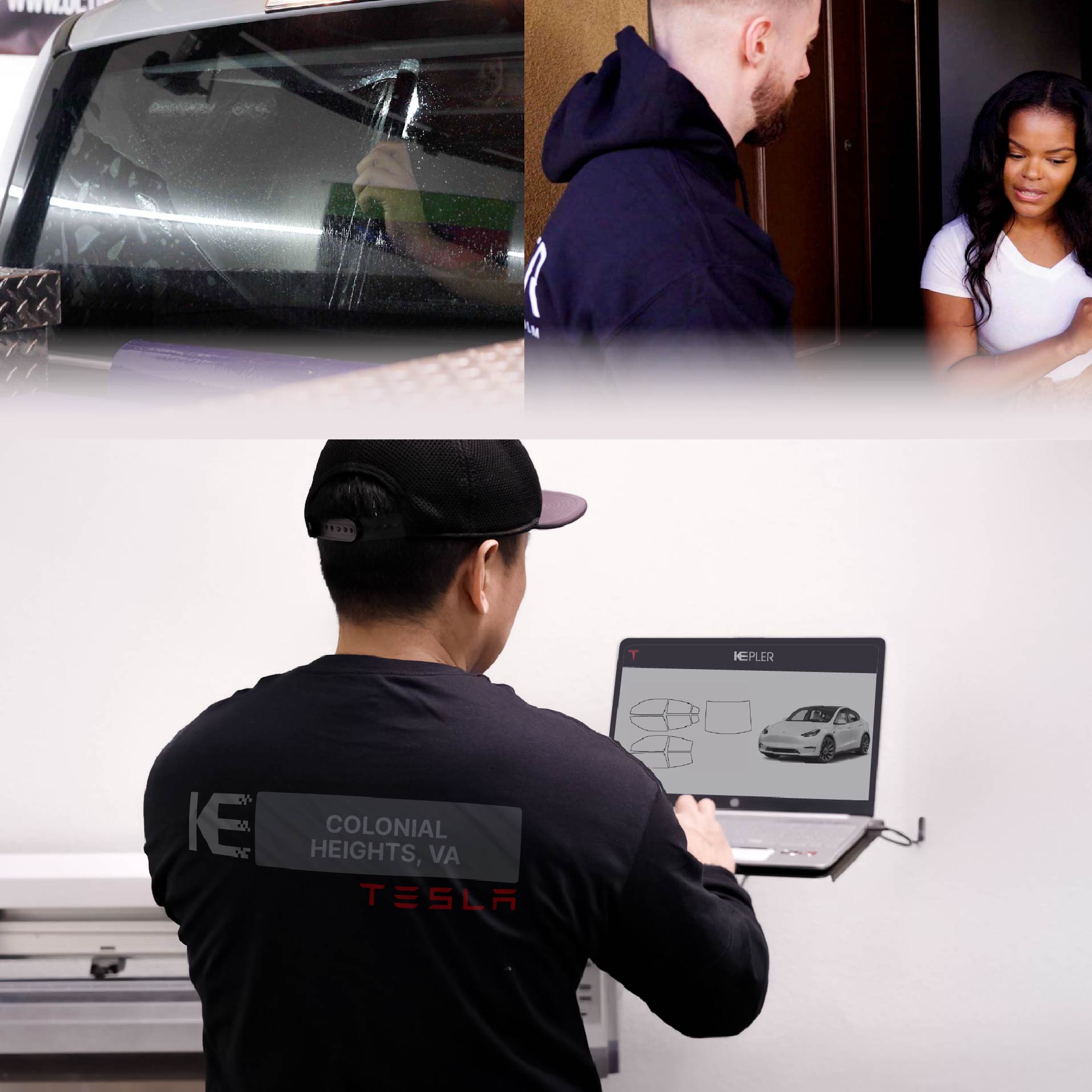 Kepler Technician Installing Advanced Window Tint to Tesla in Colonial Heights
