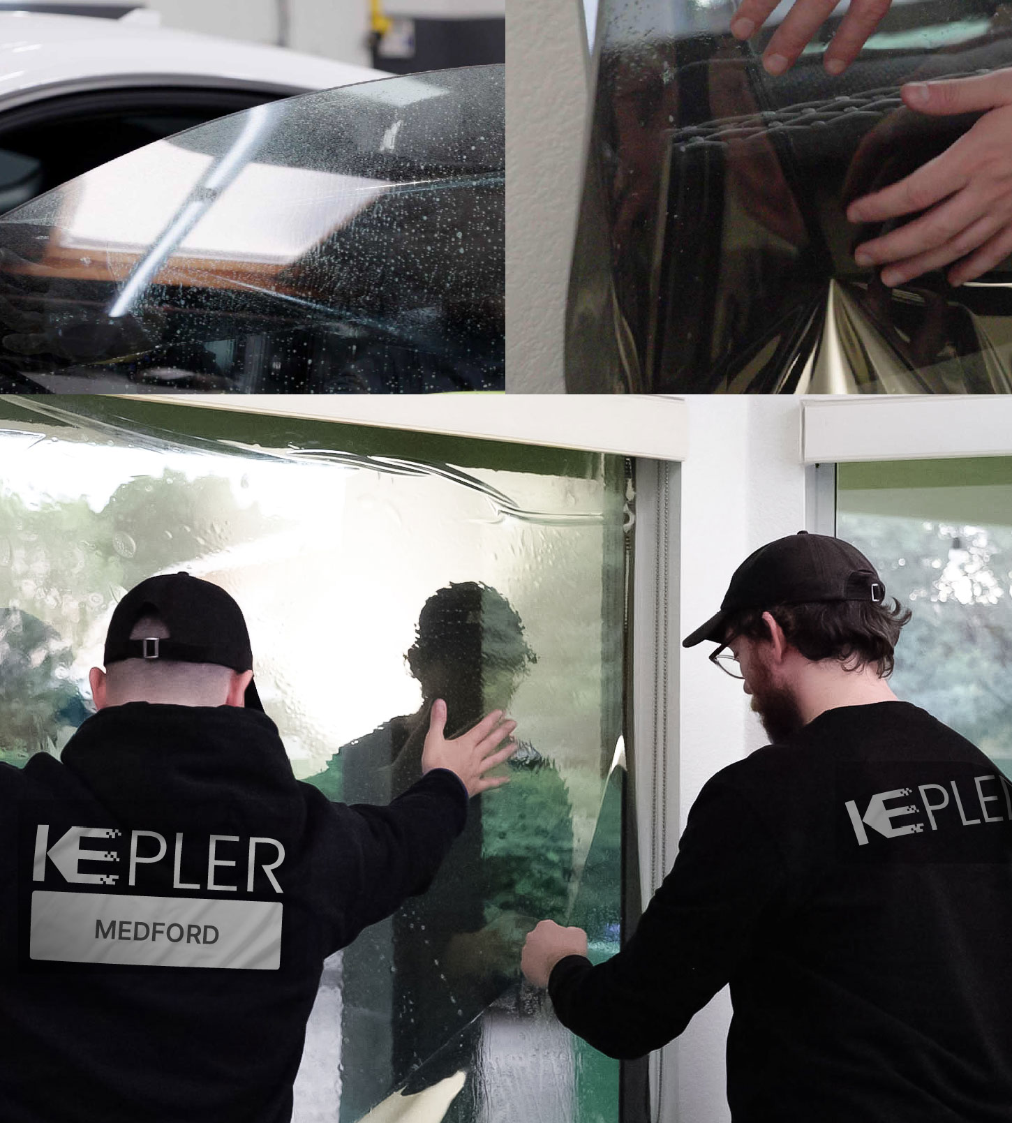 Expert Technician Applying High-tech Window Tint to Home in Medford