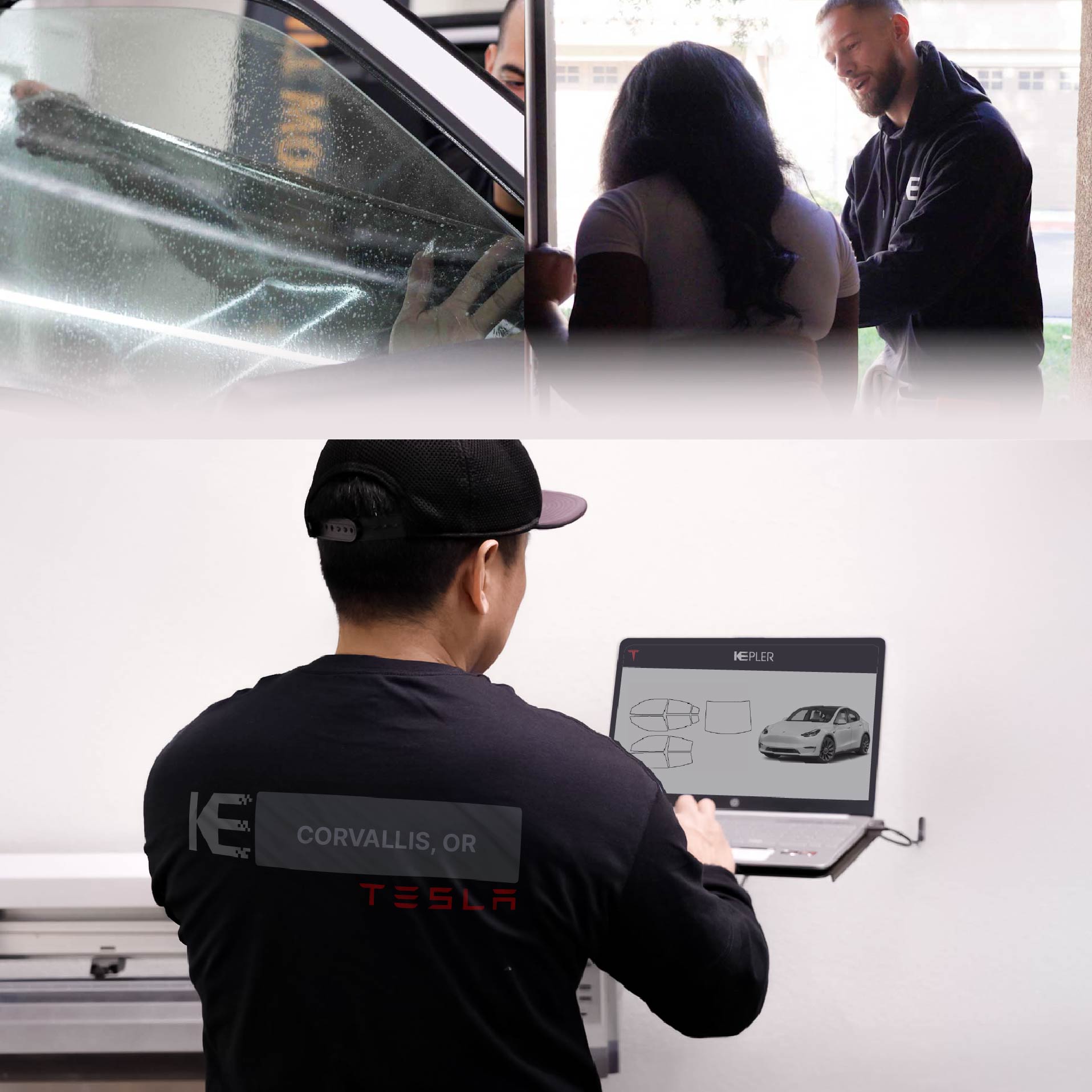 Kepler Technician Fitting High-tech Window Tint to Tesla in Corvallis