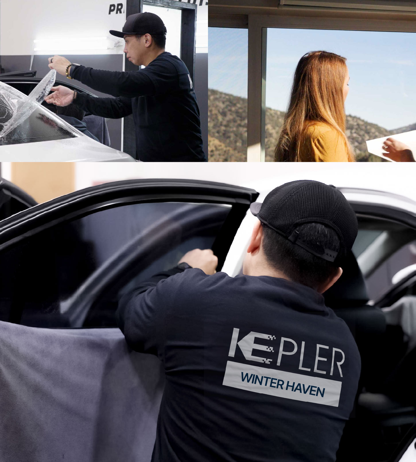 Automotive Window Tinting Expert Applying Film in Winter Haven, Florida