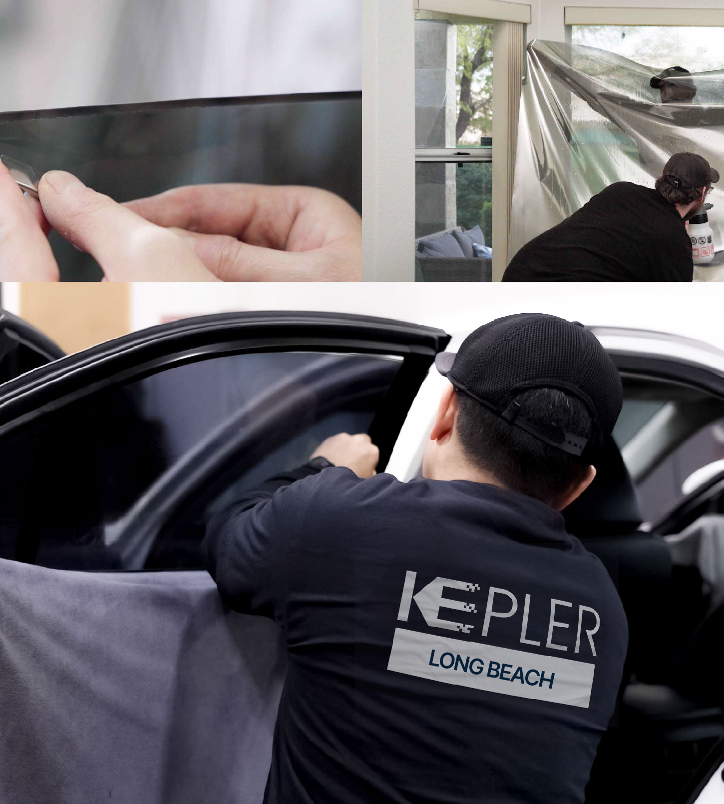 Automotive Window Tinting Expert Applying Film in Long Beach, California