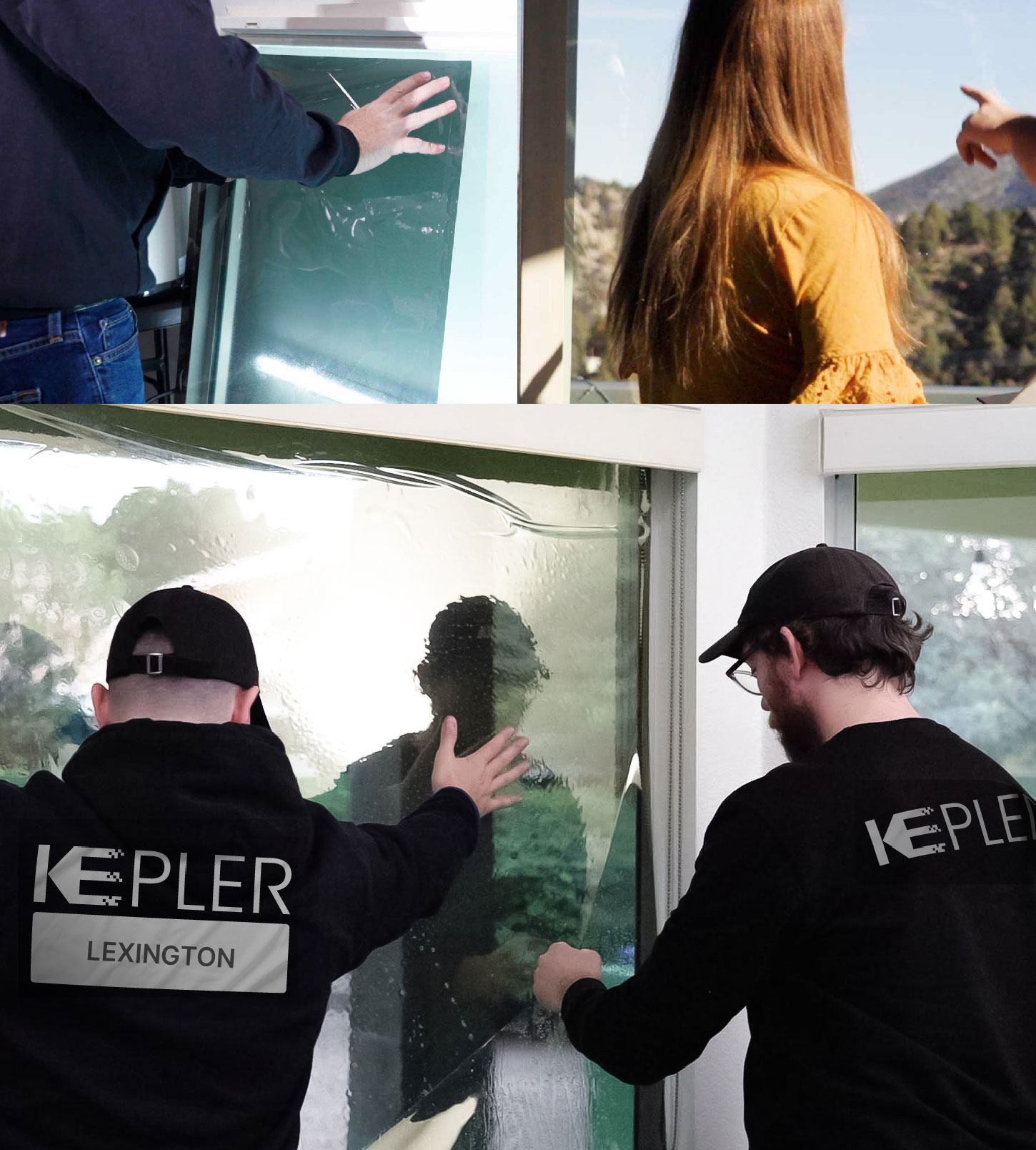Kepler Technician Applying Ceramic Window Tint to Home in Lexington