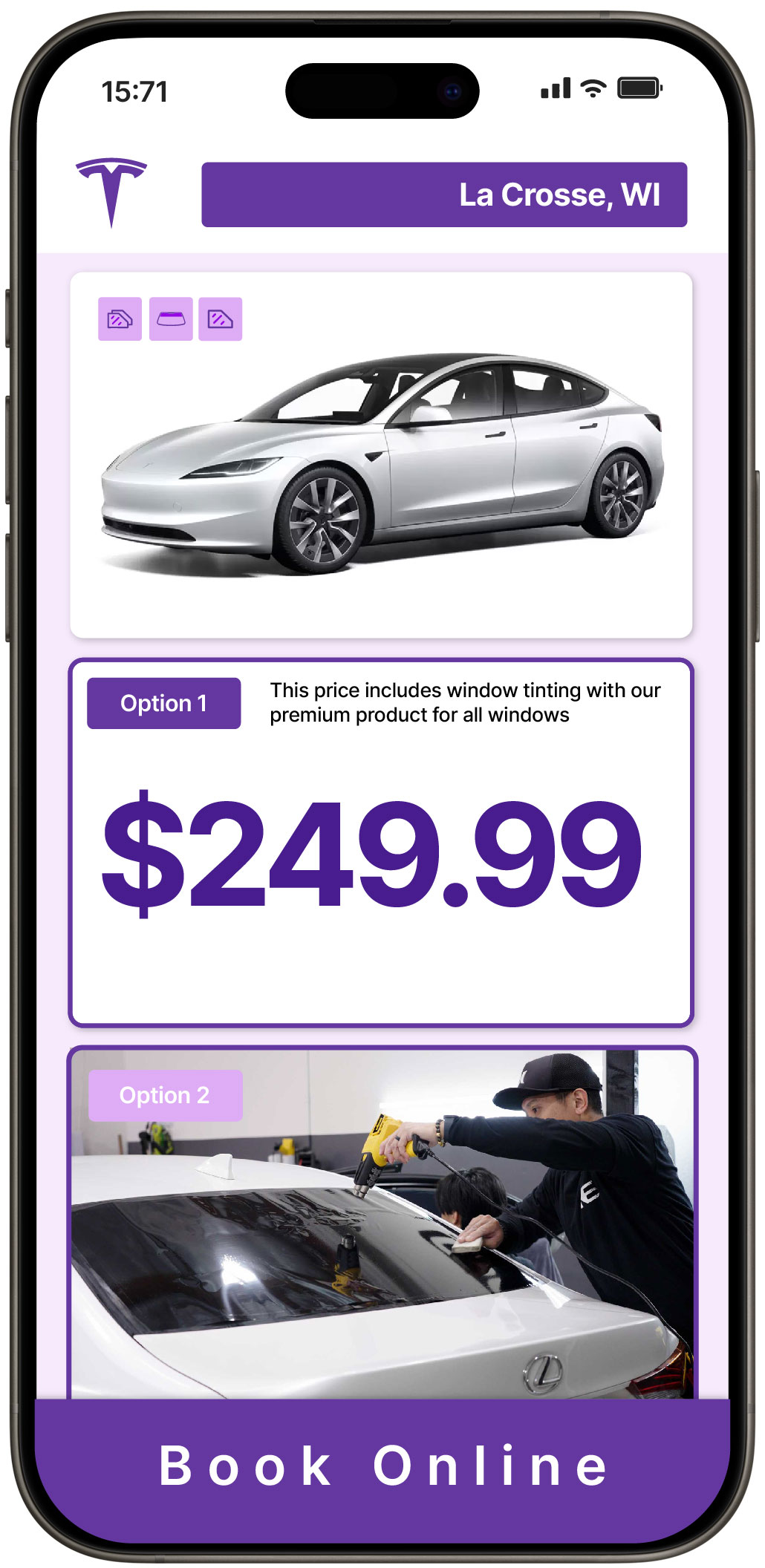 View Competitive Tesla Window Tinting Prices in La Crosse, Wisconsin