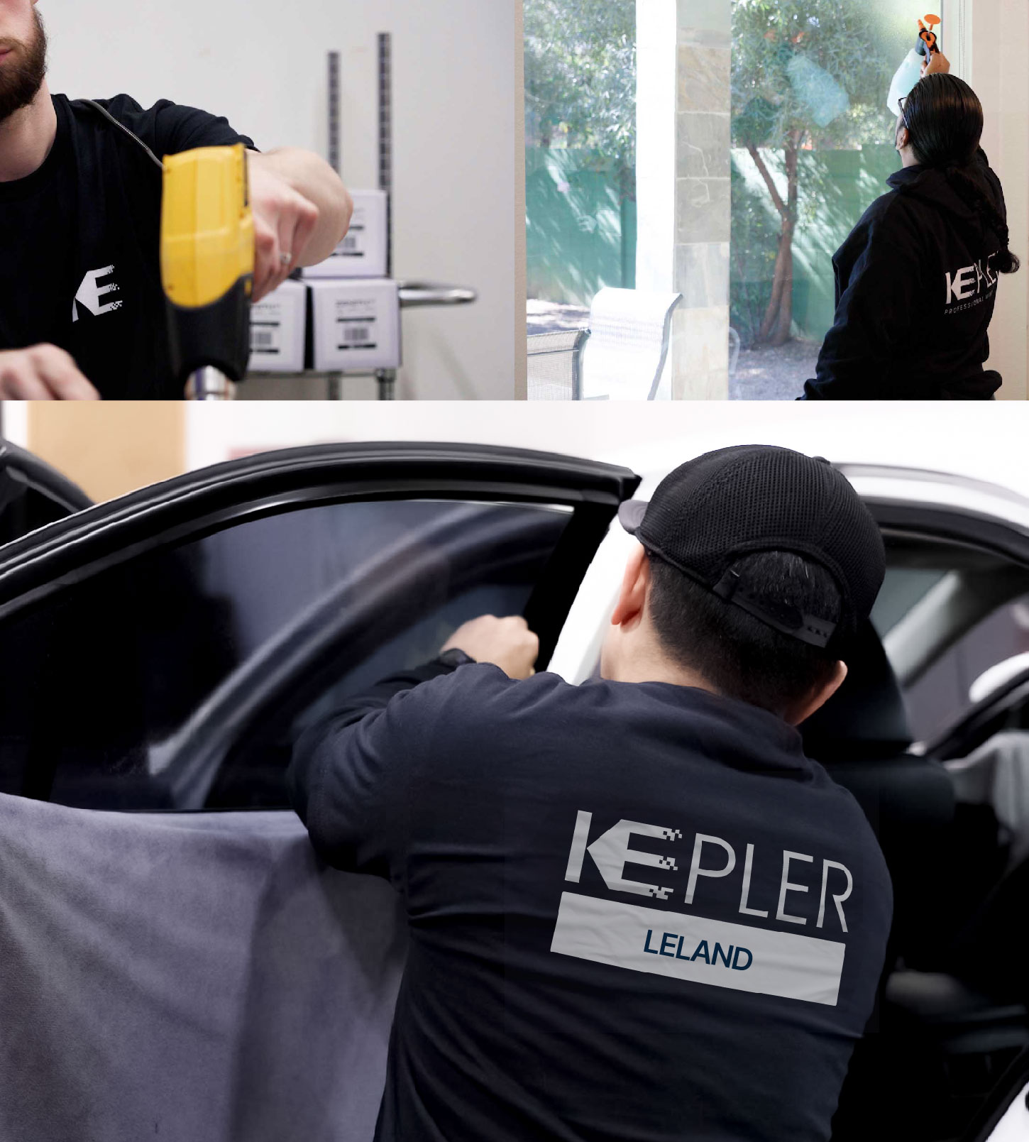 Automotive Window Tinting Expert Applying Film in Leland, North Carolina
