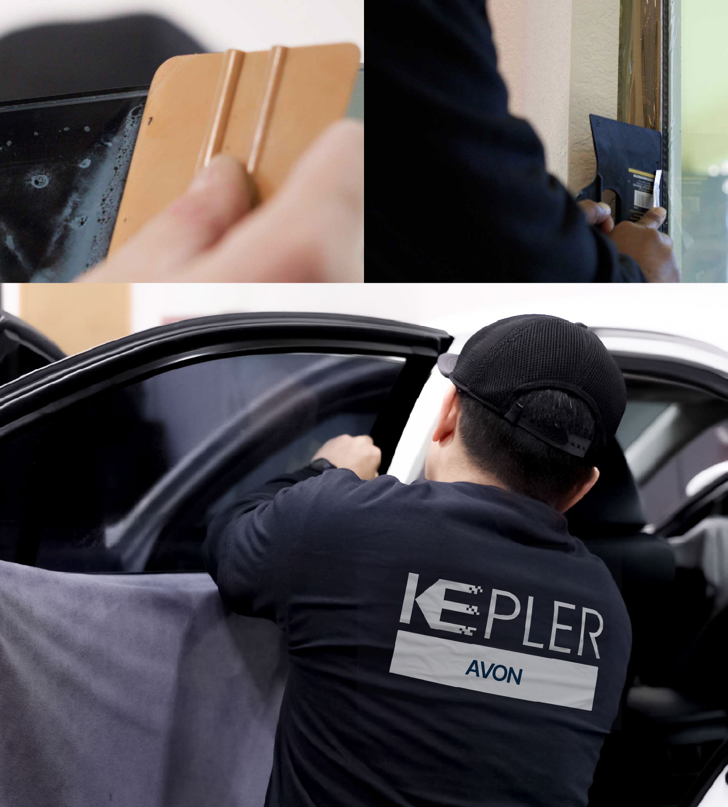 Automotive Window Tinting Expert Applying Film in Avon, Ohio