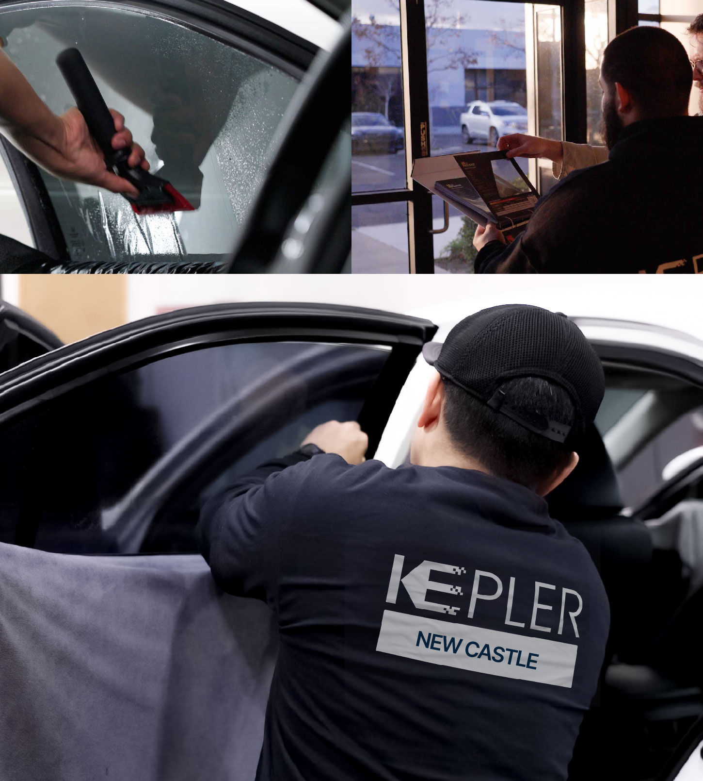 Automotive Window Tinting Expert Applying Film in New Castle, Indiana