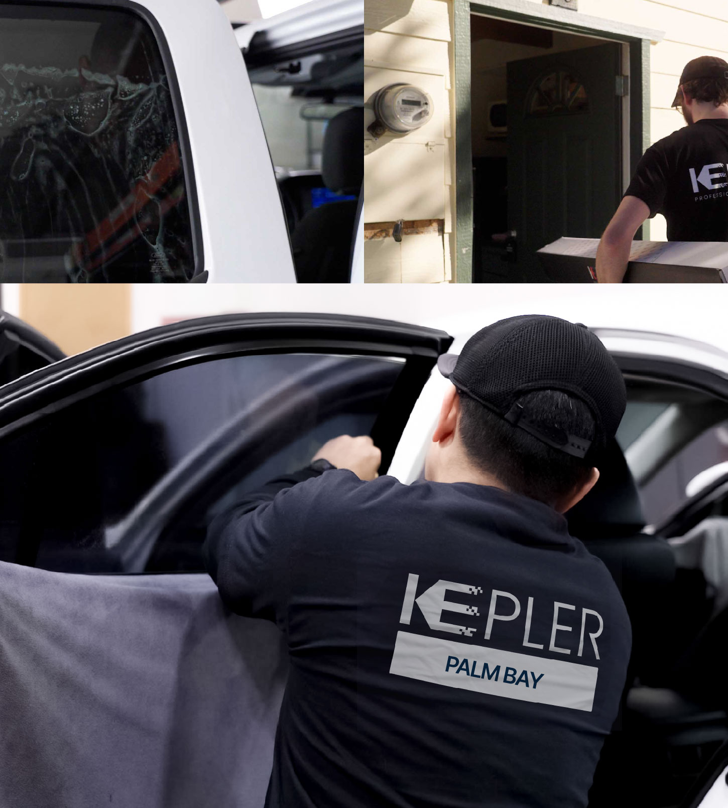 Automotive Window Tinting Expert Applying Film in Palm Bay, Florida