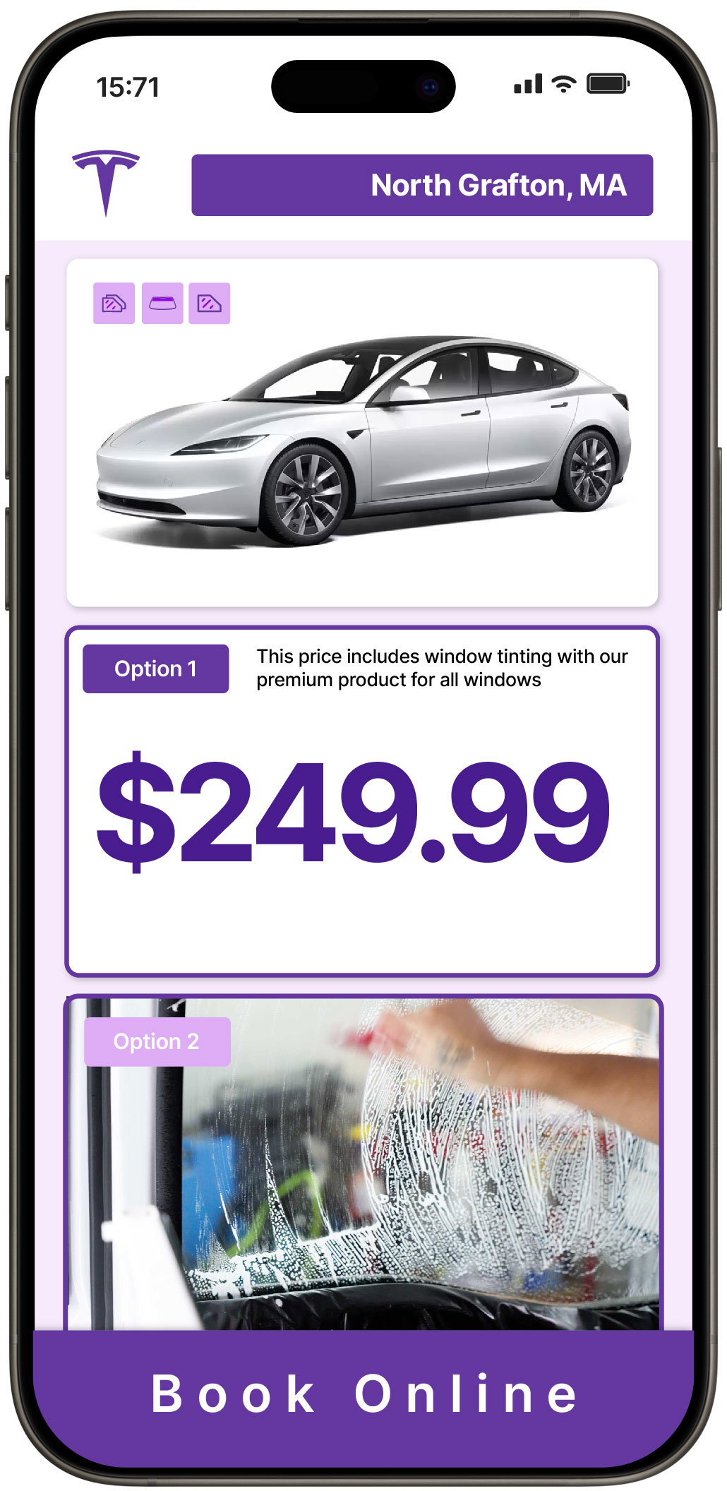 View Competitive Tesla Window Tinting Costs in North Grafton, Massachusetts