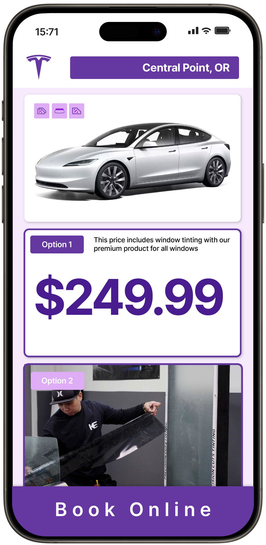 View Reasonable Tesla Window Tinting Rates in Central Point, Oregon