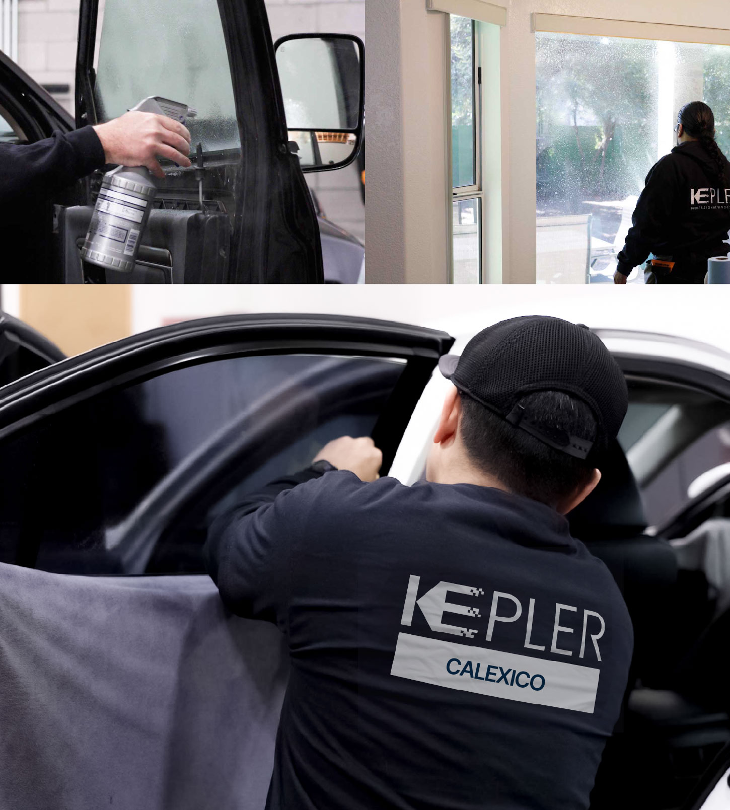 Automotive Window Tinting Expert Applying Film in Calexico, California