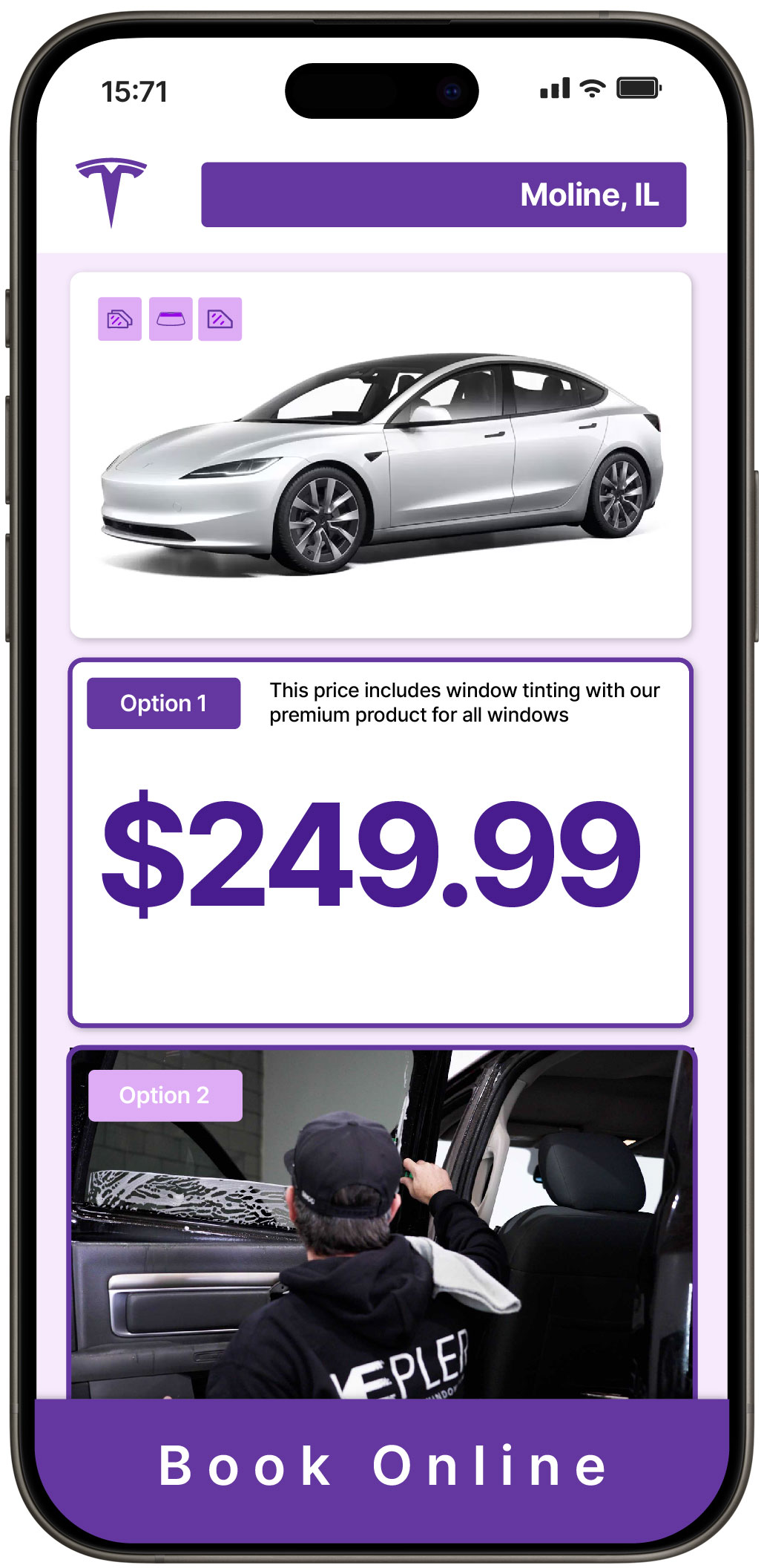 View Competitive Tesla Window Tinting Rates in Moline, Illinois