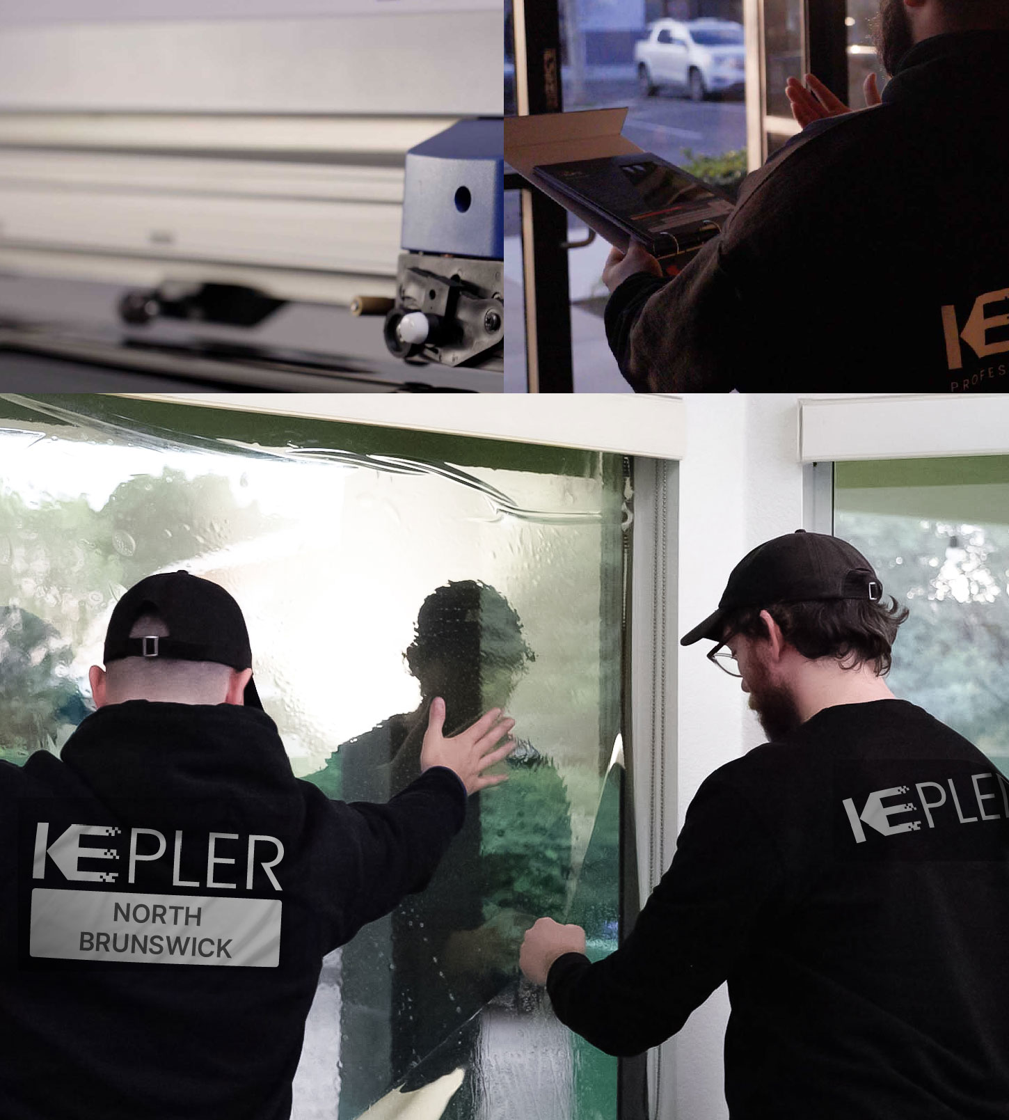 Expert Technician Installing Ceramic Window Tint to Home in North Brunswick